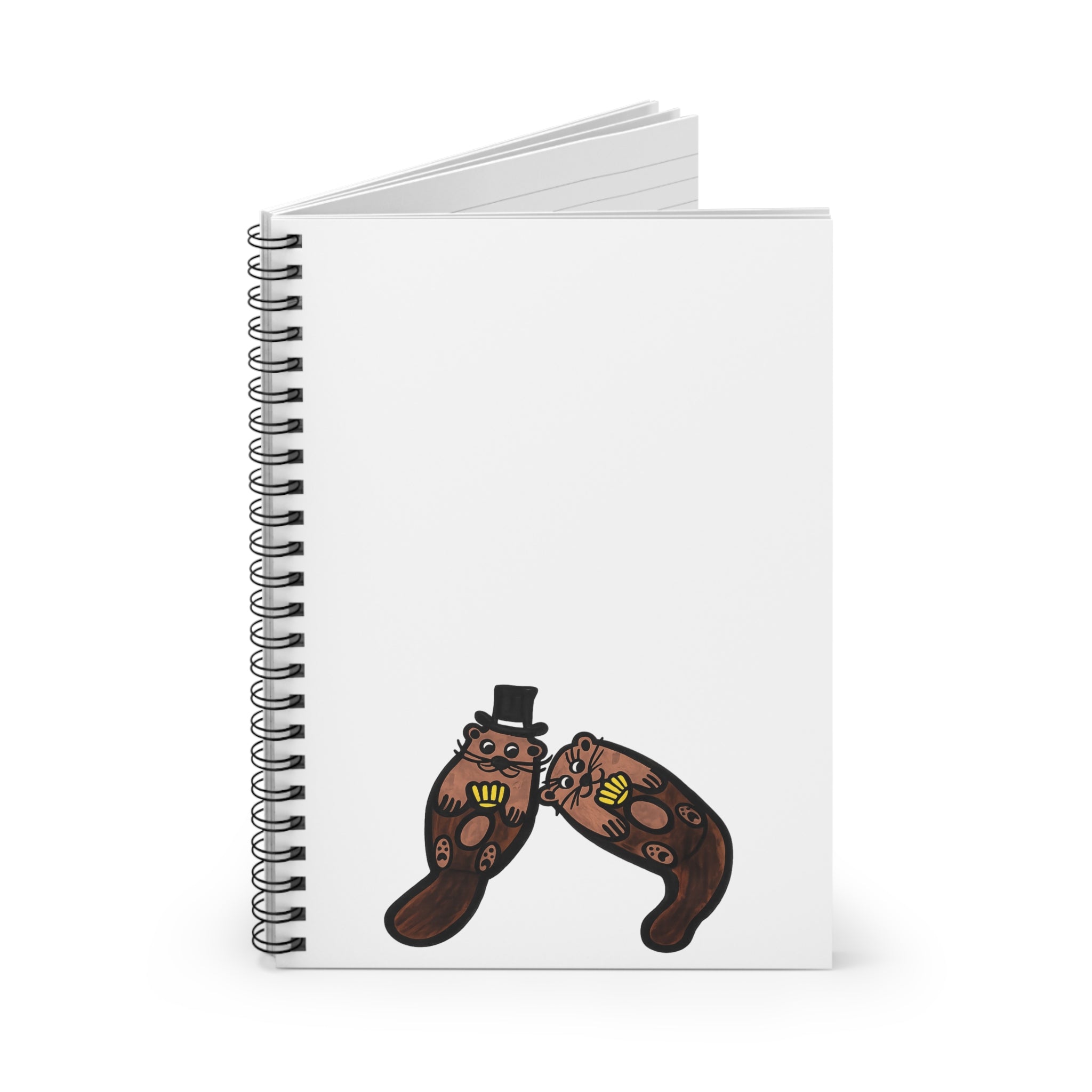 Hand-Drawn Otter Couple Holding Shells Spiral Notebook | Ruled Journal