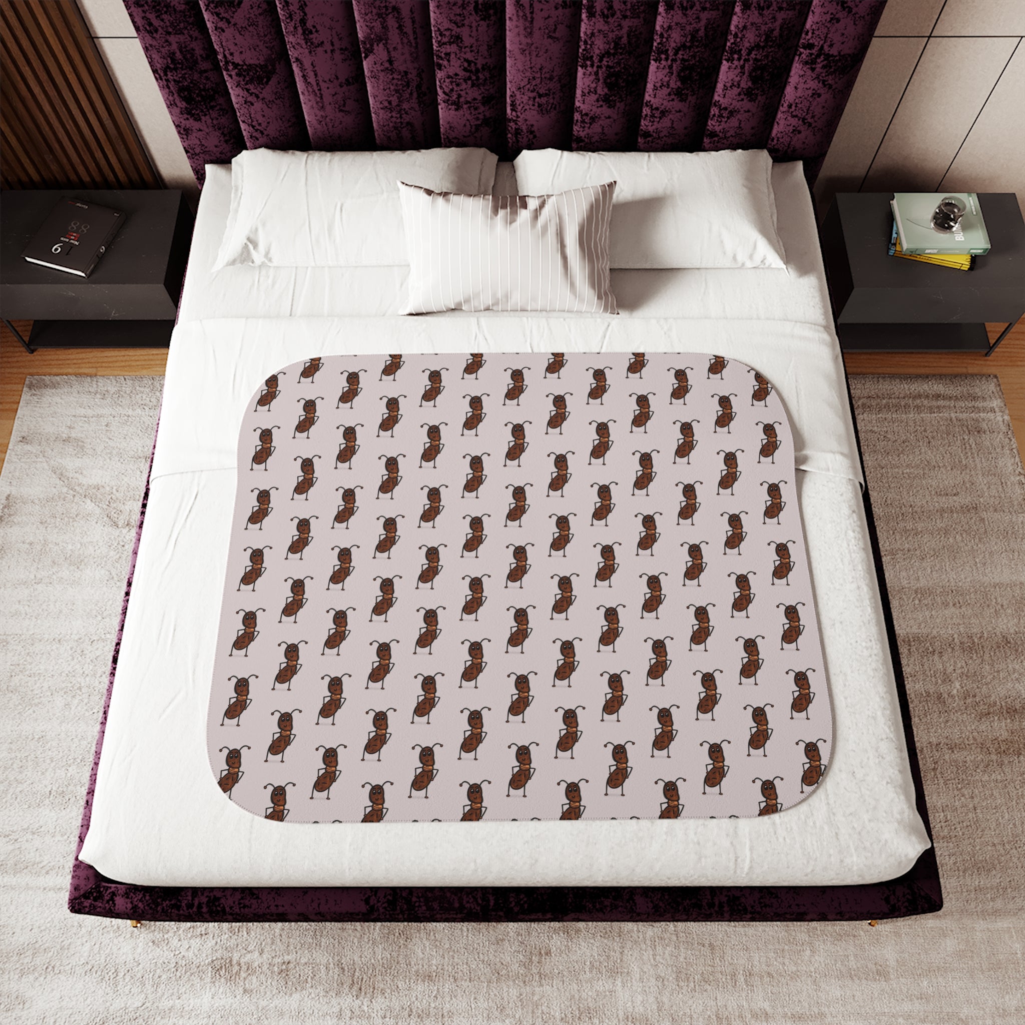 Hand-Drawn Ant Pattern Sherpa Blanket | Repeating Insect Design, Cozy Throw