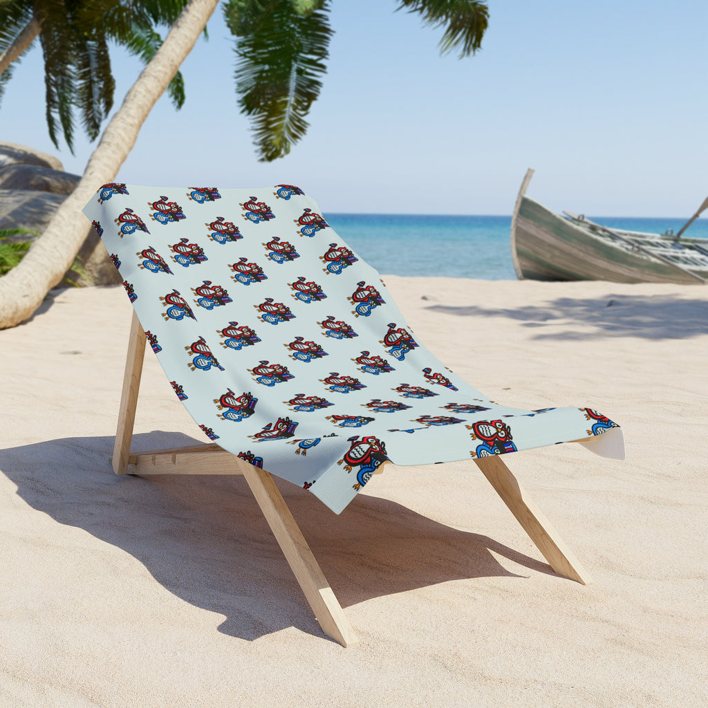 Hand-Drawn Patriotic Owl Illustration Beach Towel | Red & Blue Cartoon Owls, American Print