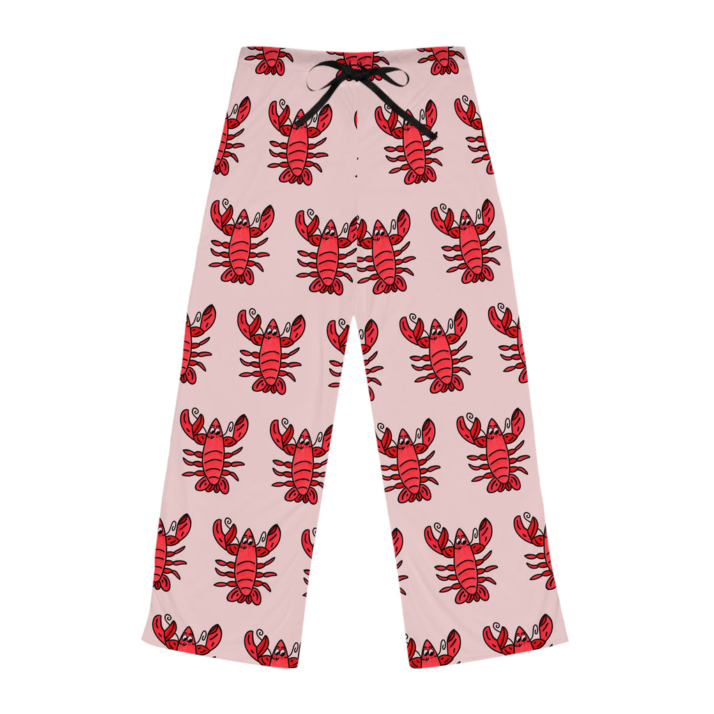 Hand-Drawn Red Lobster Pattern Pajama Pants | Lobster Print Lounge Bottoms