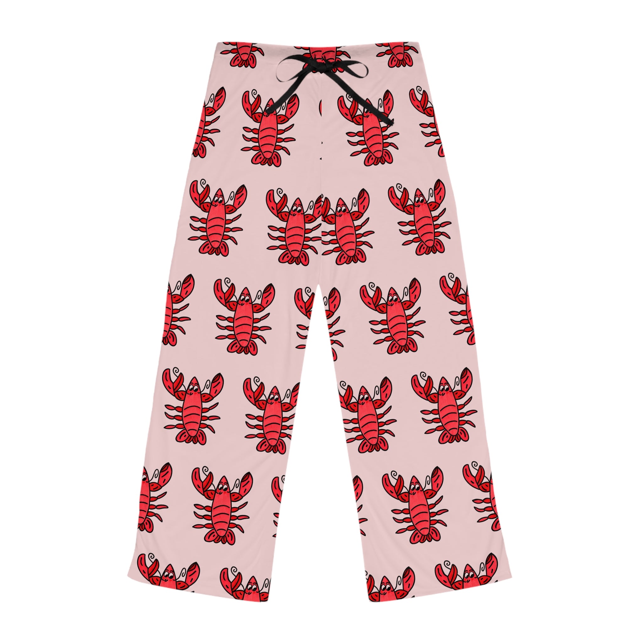 Hand-Drawn Red Lobster Pattern Pajama Pants | Lobster Print Lounge Bottoms