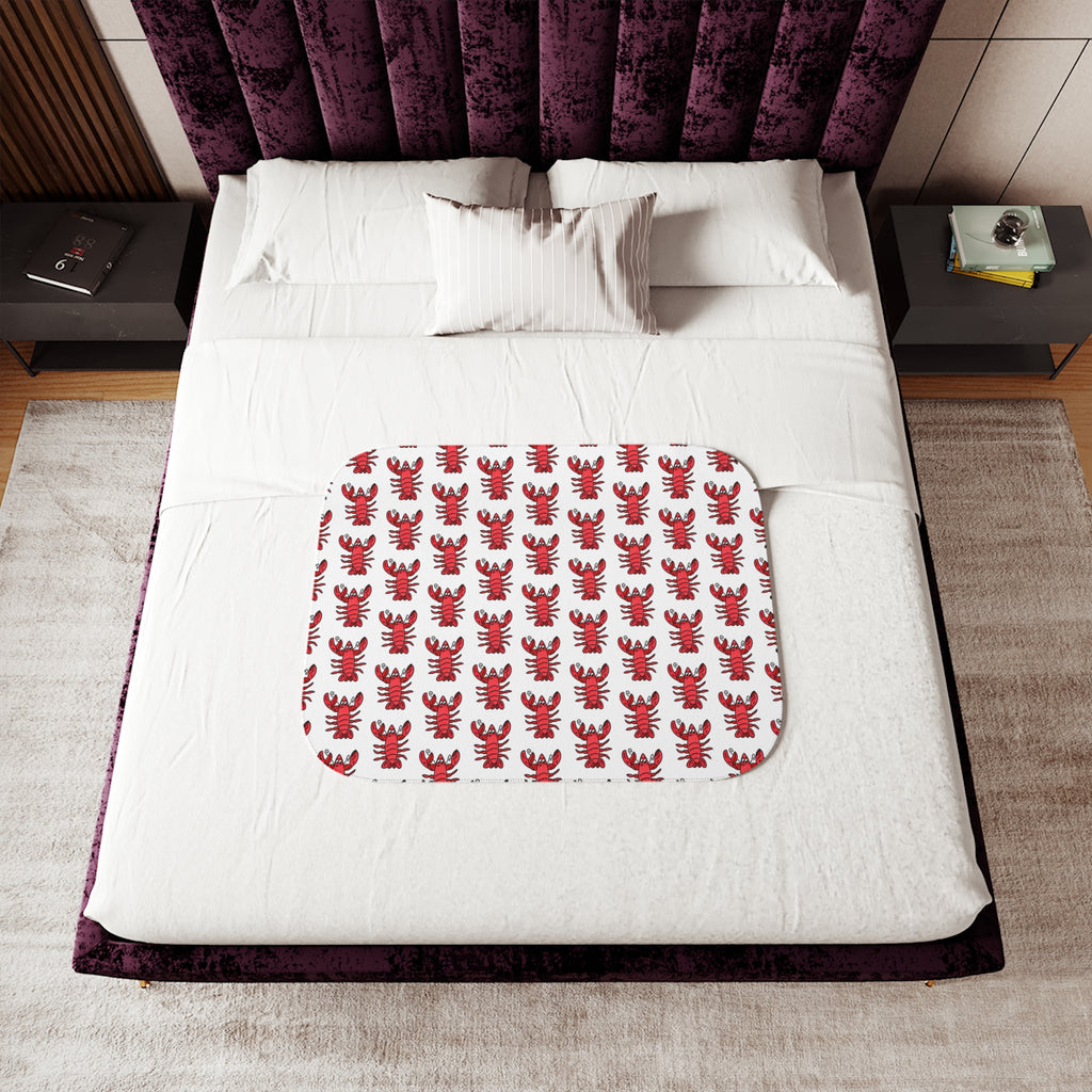 Hand-Drawn Red Lobster Pattern Sherpa Blanket | Coastal Nautical Seafood Throw