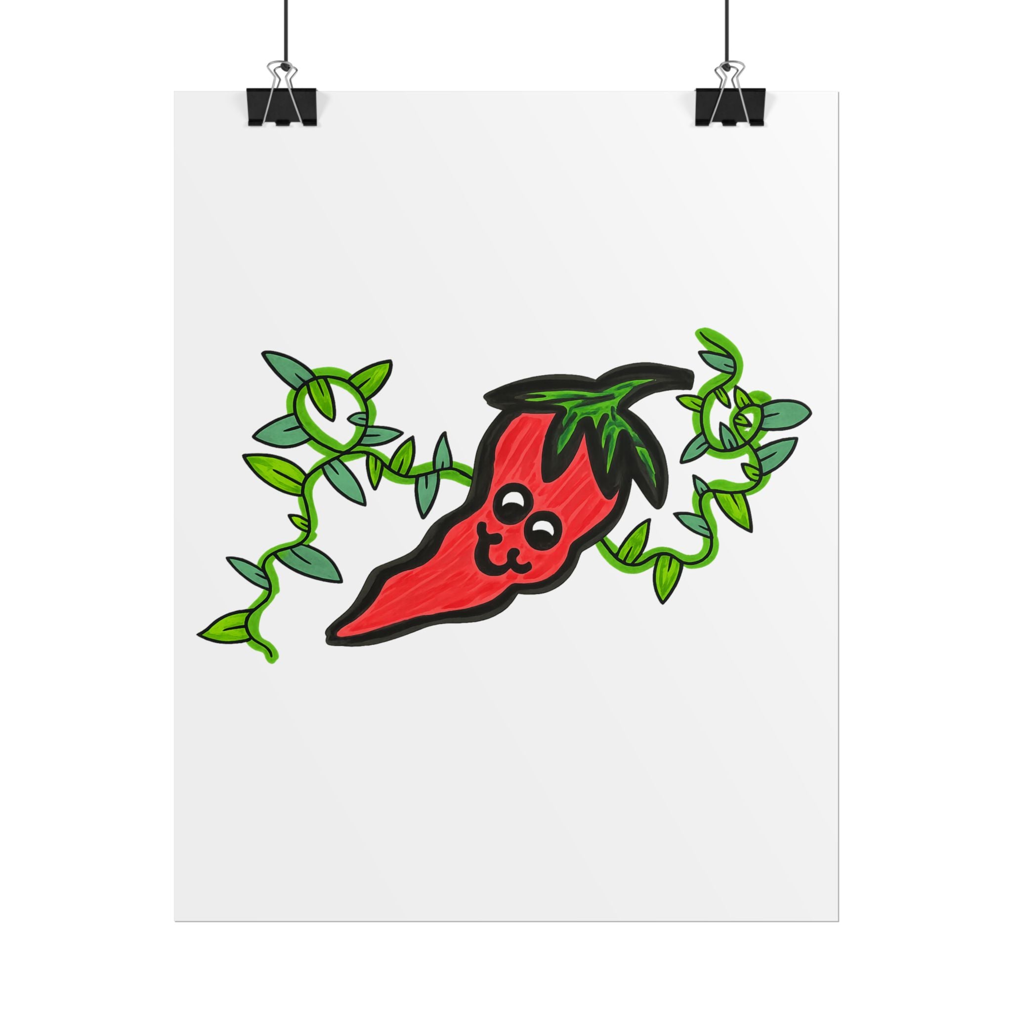 Hand-Drawn Cute Chili Pepper Illustration Rolled Poster | Whimsical Hot Pepper Plant