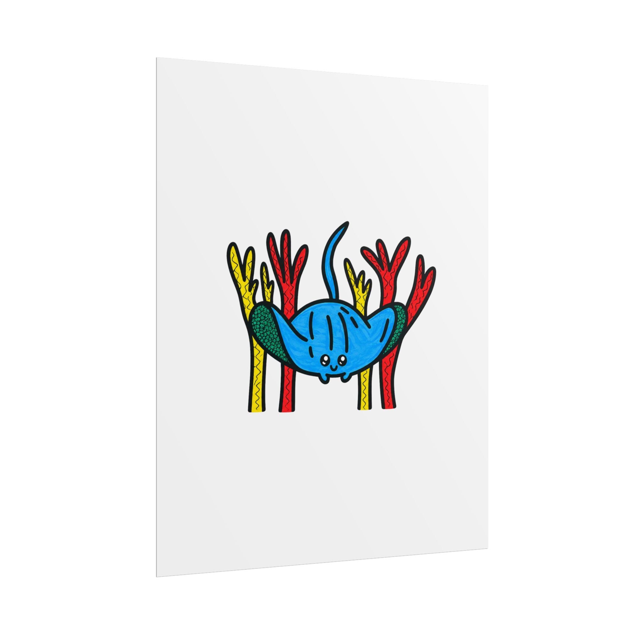 Hand-Drawn Blue Stingray Illustration Rolled Poster | Cute Ocean Animal Art