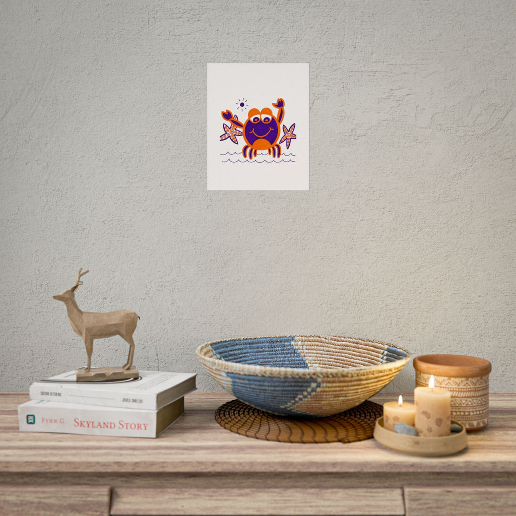 Hand-Drawn Happy Crab Illustration rolled poster | Beach Sea Starfish Wall Art