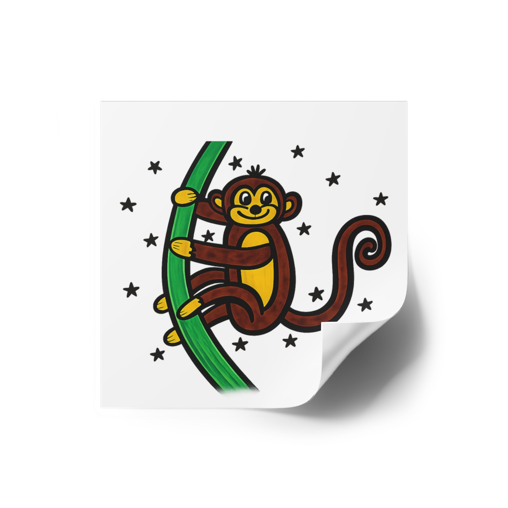 Hand-Drawn Cute Monkey on Tree Square Sticker | Indoor Outdoor