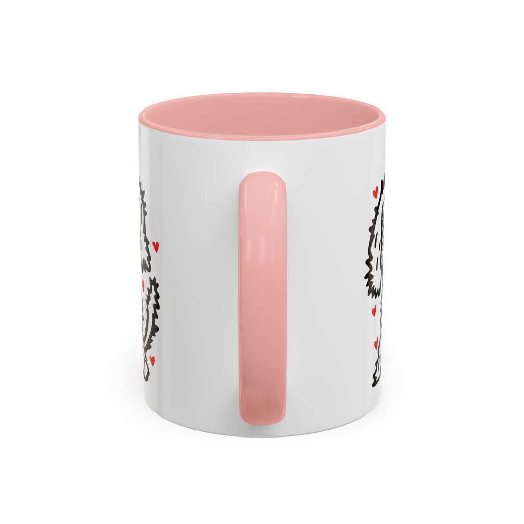 Hand-Drawn Fluffy Dog Red Collar Accent Coffee Mug | White Dog Illustration