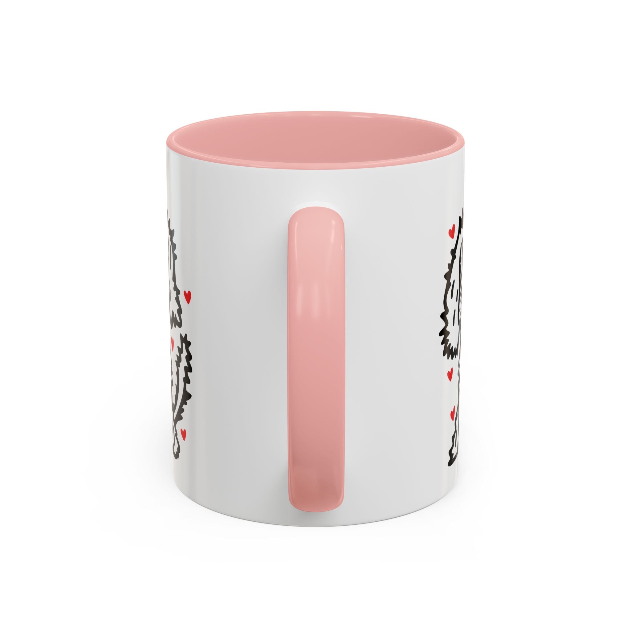 Hand-Drawn Fluffy Dog Red Collar Accent Coffee Mug | White Dog Illustration