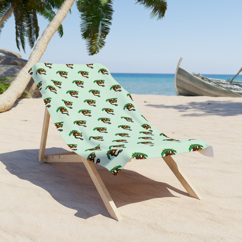 Hand-Drawn Monkey on Tree Branch Beach Towel | Tropical Animal Print