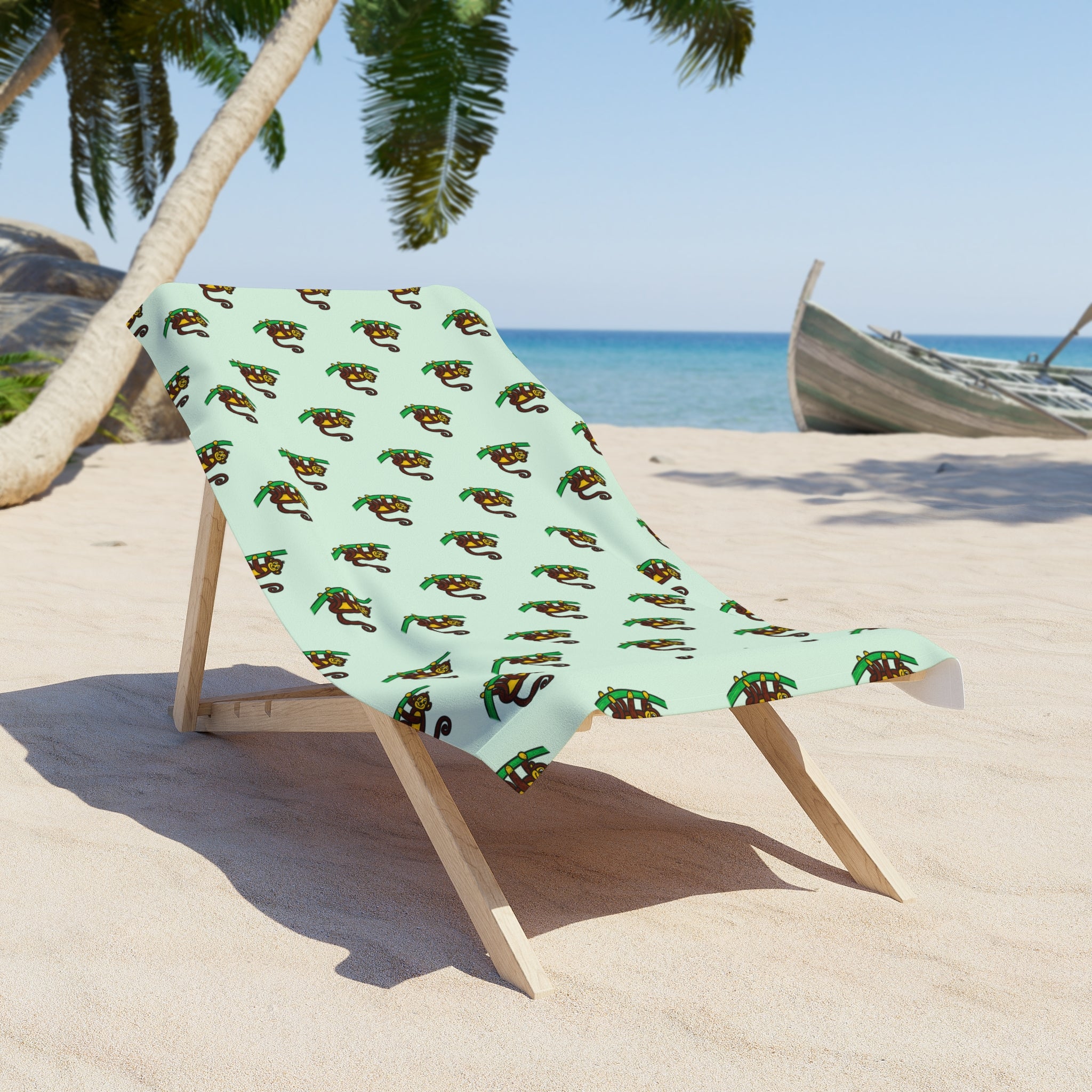 Hand-Drawn Monkey on Tree Branch Beach Towel | Tropical Animal Print