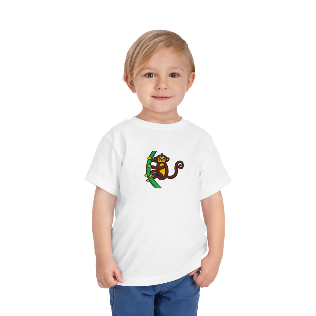 Hand-Drawn Smiling Monkey on Tree Toddler Tee | Cute Jungle Animal Shirt