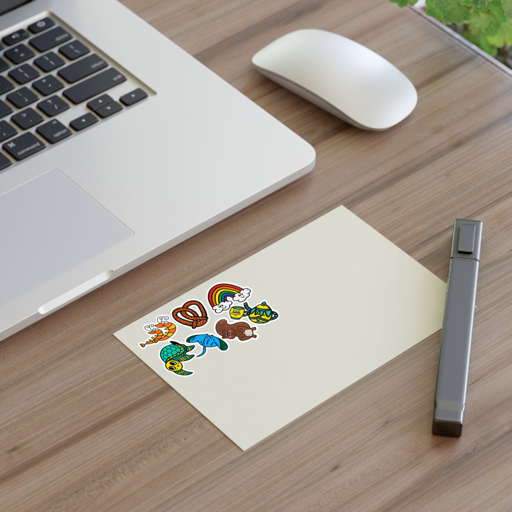 Cute Animal Rainbow Pretzel Sticker Sheet | Turtle, Shrimp, Stingray, Squirrel, and Teapot Set Stickers
