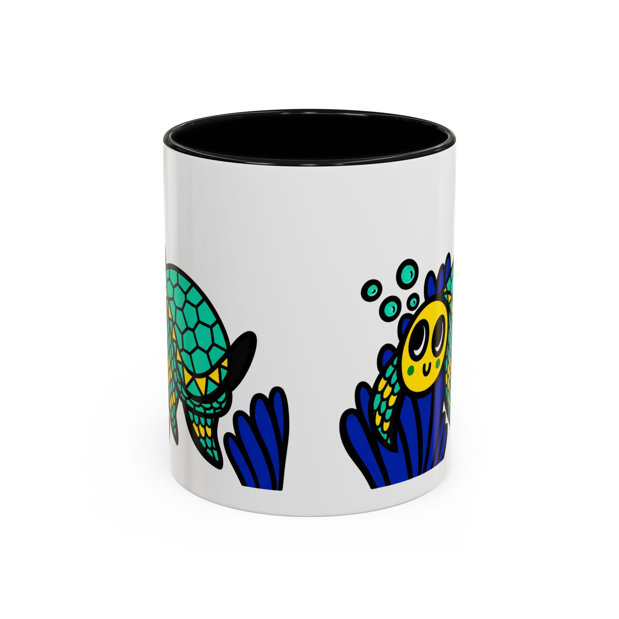 Hand-Drawn Undersea Turtle Coral Accent Mug | 11oz or 15oz