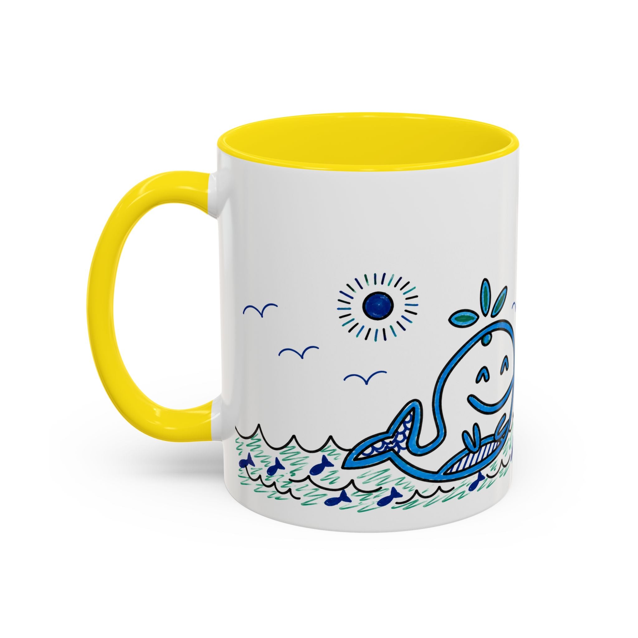 Hand-Drawn Smiling Whale Ocean Mug | Accent Coffee Mug 11oz 15oz