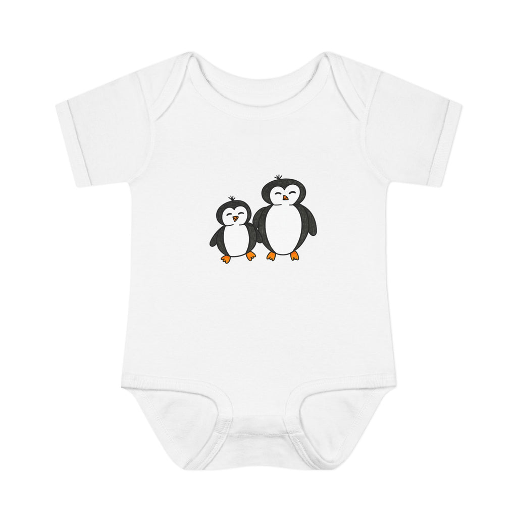 Hand-Drawn Cute Penguin Pair Infant Bodysuit | Baby Penguin Illustration