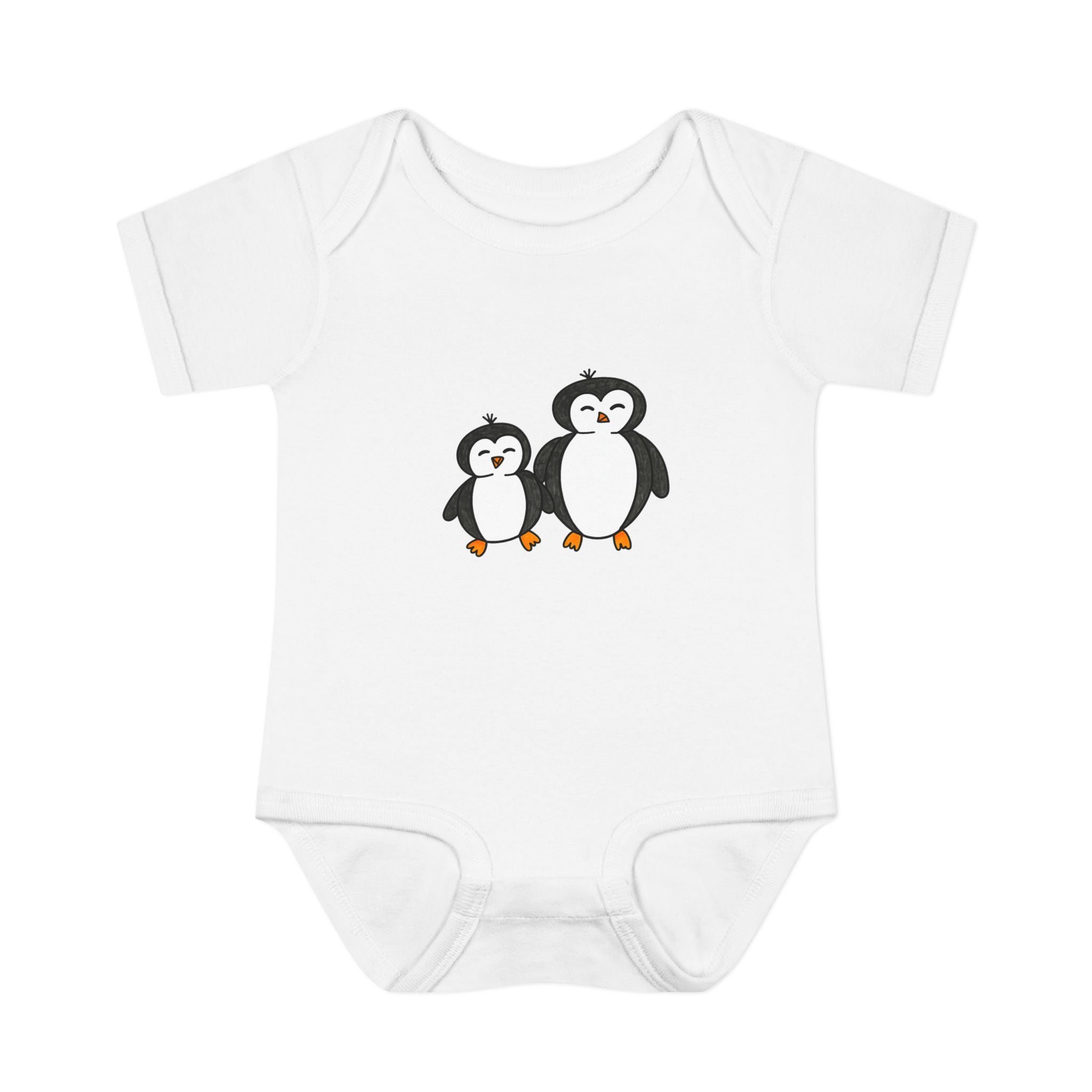 Hand-Drawn Cute Penguin Pair Infant Bodysuit | Baby Penguin Illustration