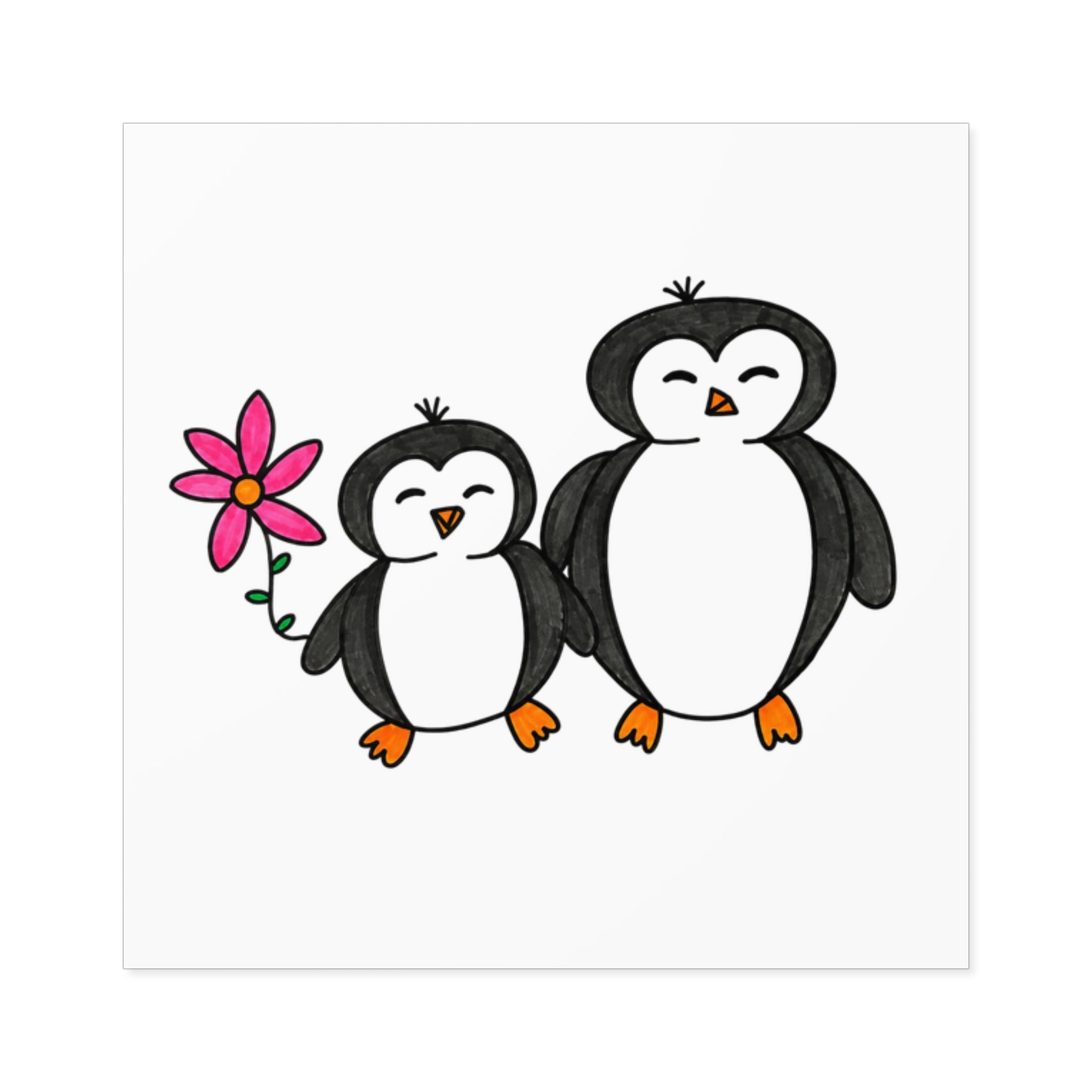 Cute Penguin Sticker, Hand Drawn Penguin Family Sticker, Whimsical Animal Vinyl Sticker, Cute Pink Penguin Decal