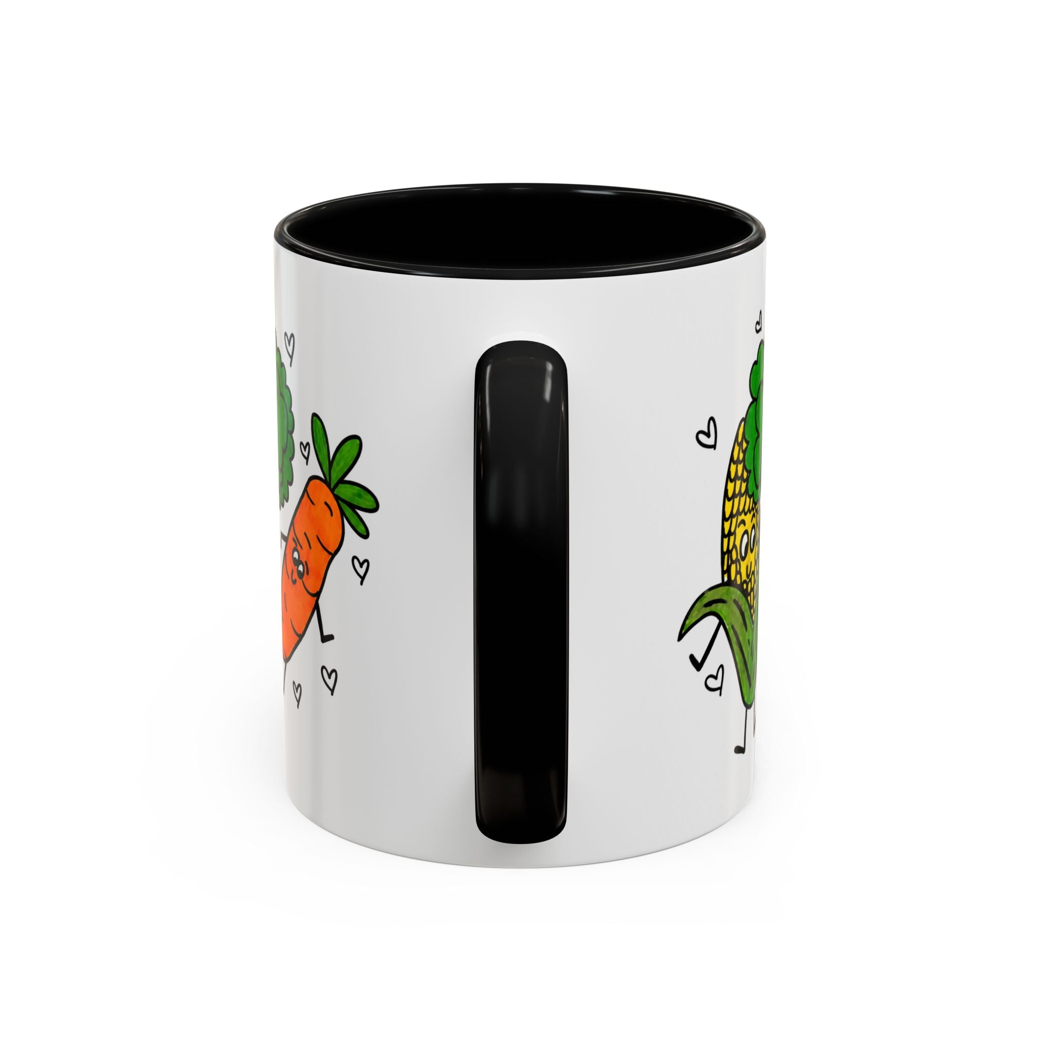 Hand-Drawn Dancing Veggies Carrot Broccoli Corn Mug | Accent Coffee Mug