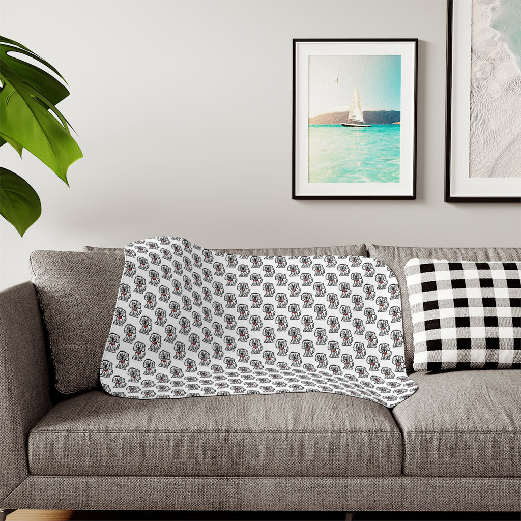 Hand-Drawn Cute Dog Pattern Sherpa Blanket | Dog Print Cozy Throw