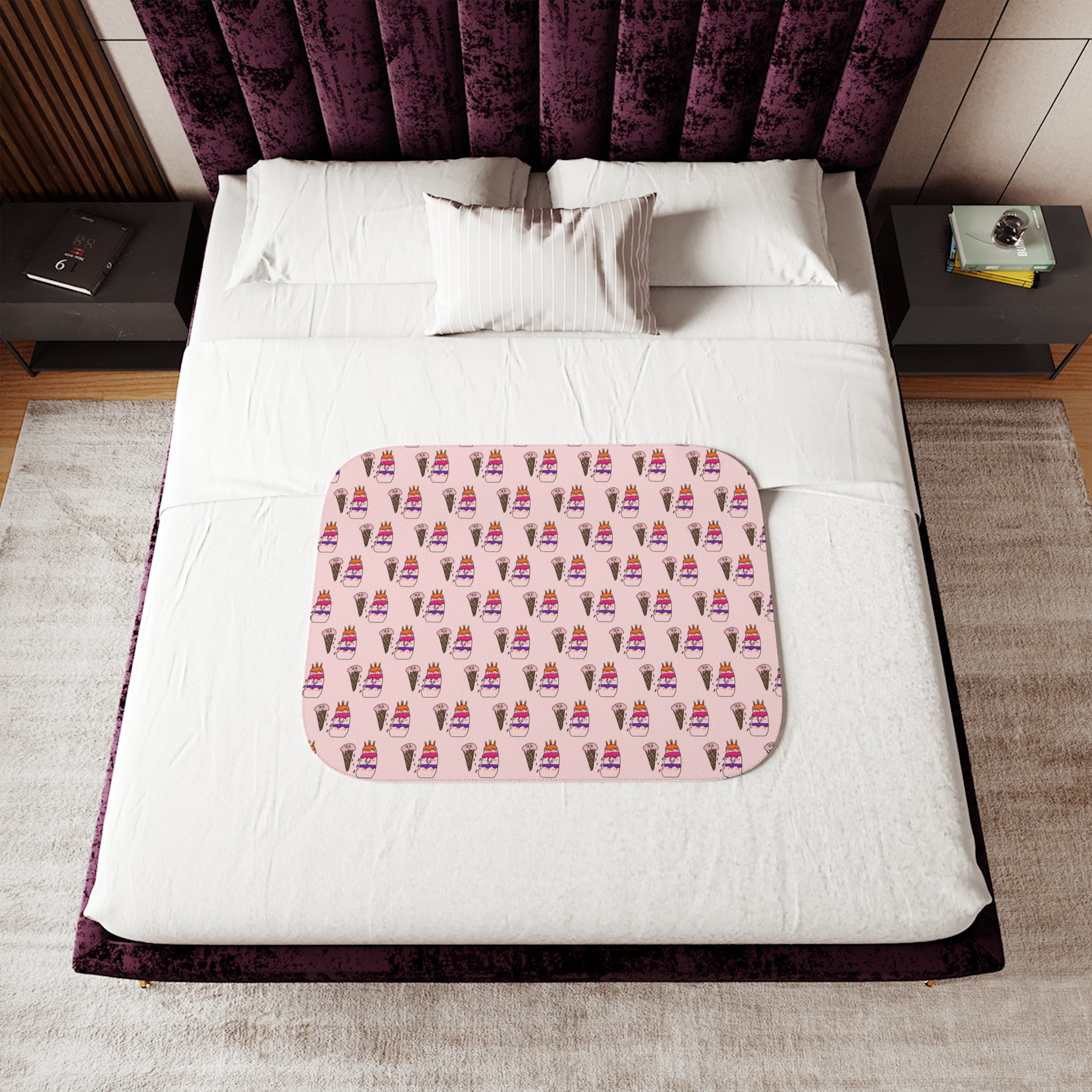 Hand-Drawn Pink Ice Cream Cone and Cake Pattern Sherpa Blanket | Cute Dessert Print