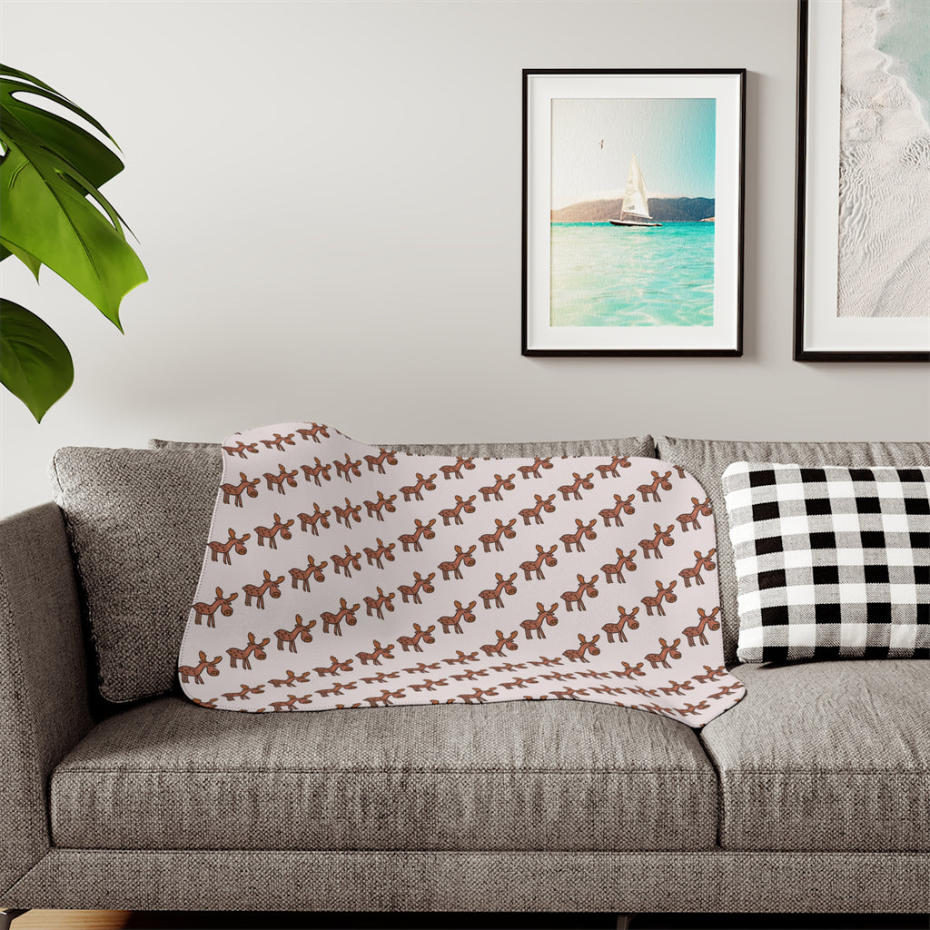 Hand-Drawn Brown Moose Pattern Sherpa Blanket | Repeating Woodland Creature Print