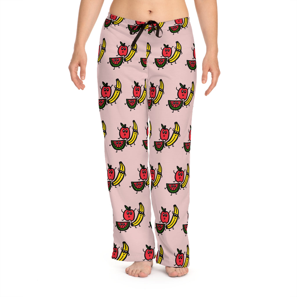 Hand-Drawn Cute Fruit Pattern Pajama Pants | Apple Watermelon Banana Allover Print