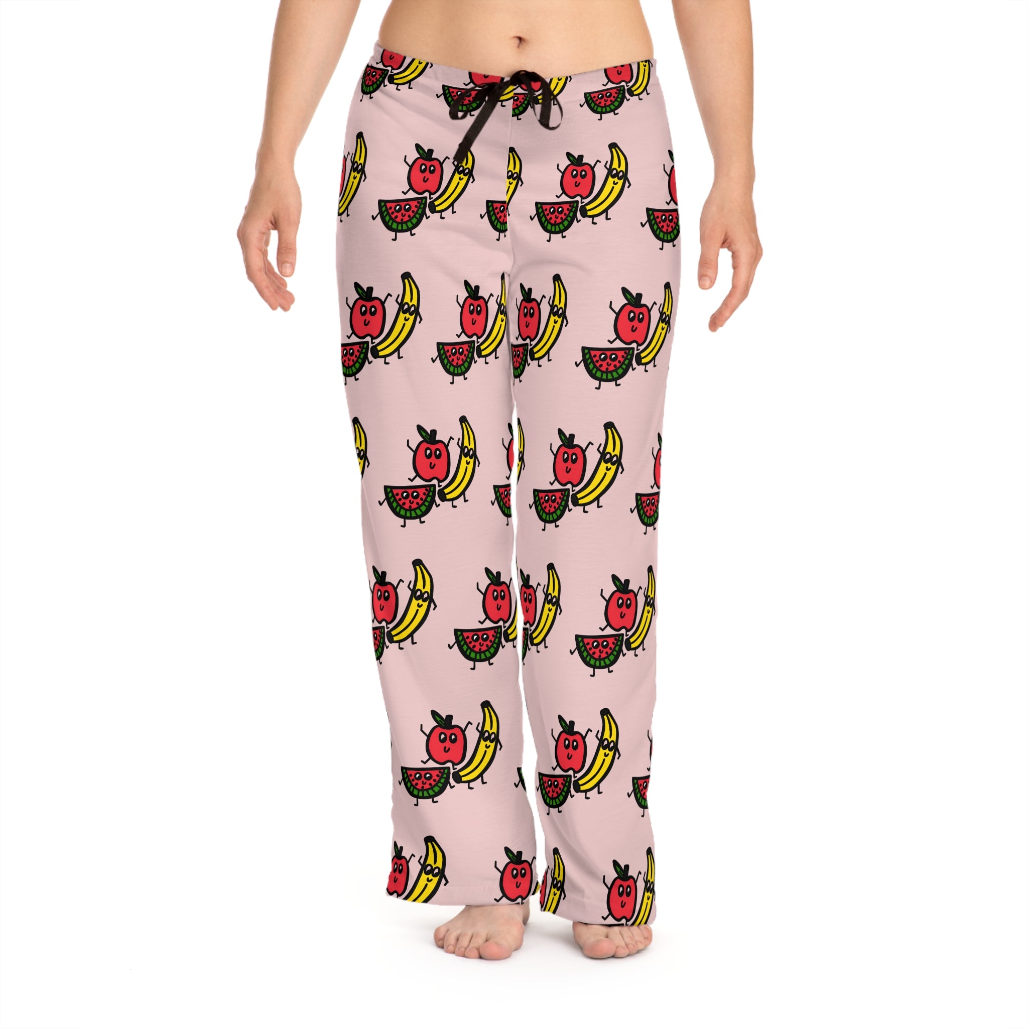 Hand-Drawn Cute Fruit Pattern Pajama Pants | Apple Watermelon Banana Allover Print