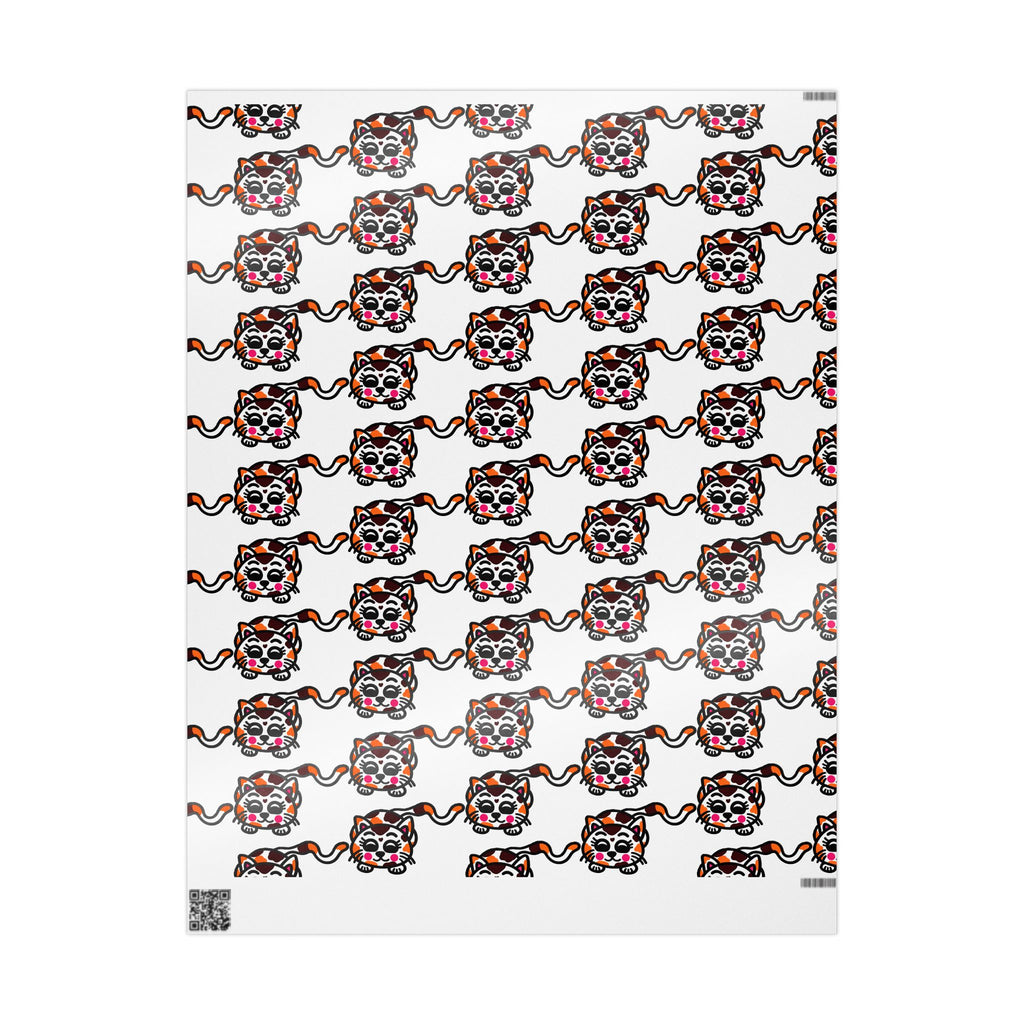 Hand-Drawn Calico Cat Pattern Wrapping Paper | Cute Animal Gift Wrap