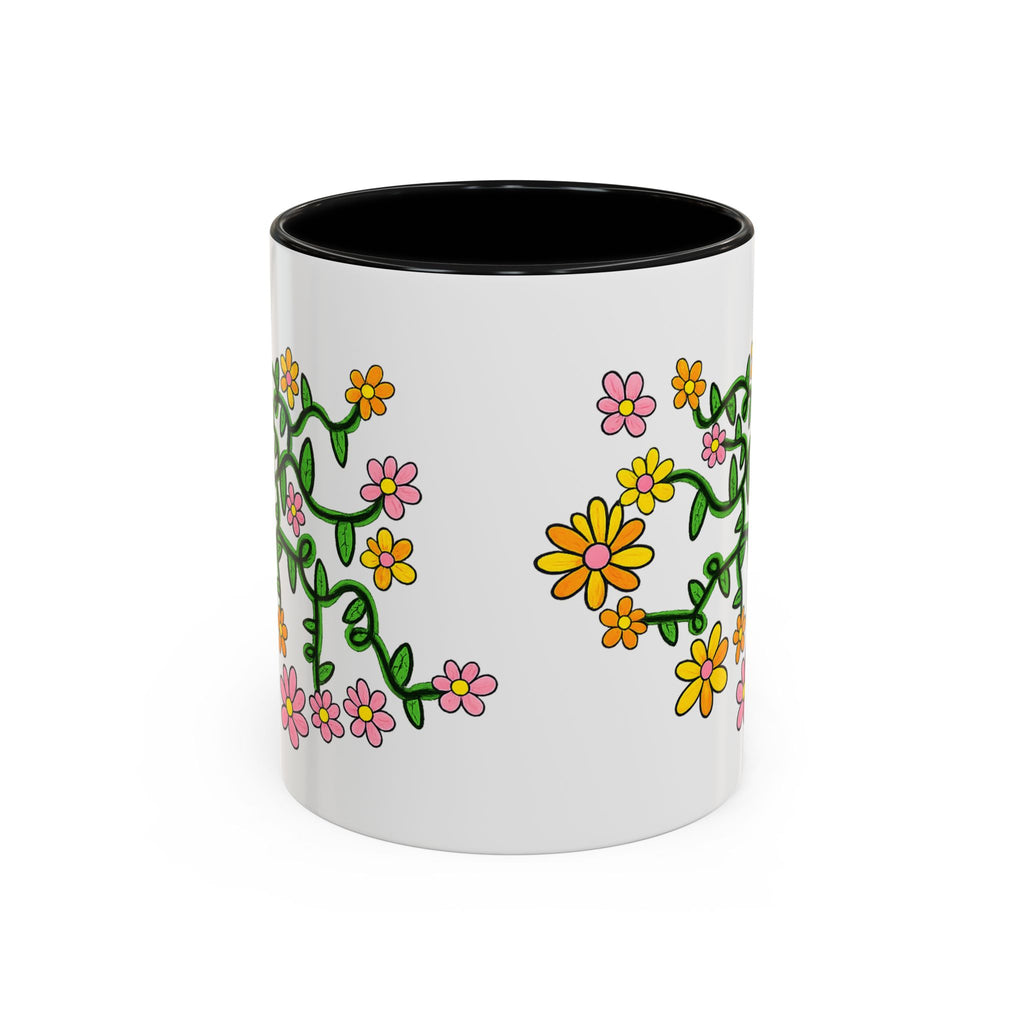 Hand-Drawn Yellow Pink Orange Flower Vine Mug | Accent Coffee Mug