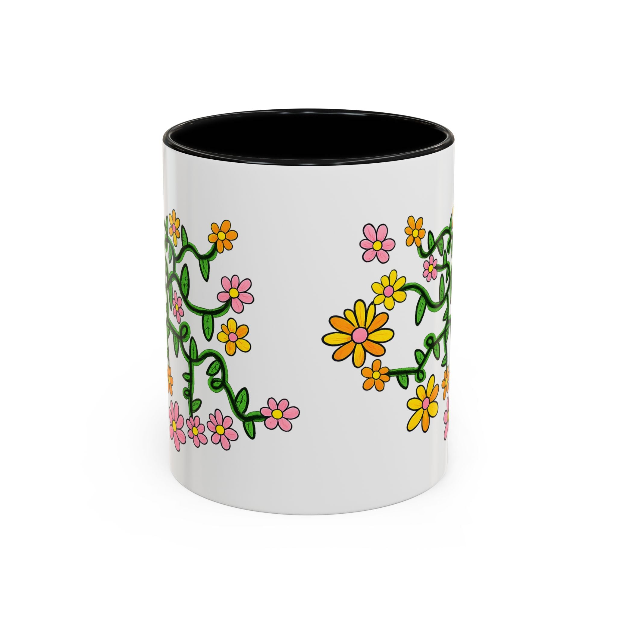 Hand-Drawn Yellow Pink Orange Flower Vine Mug | Accent Coffee Mug
