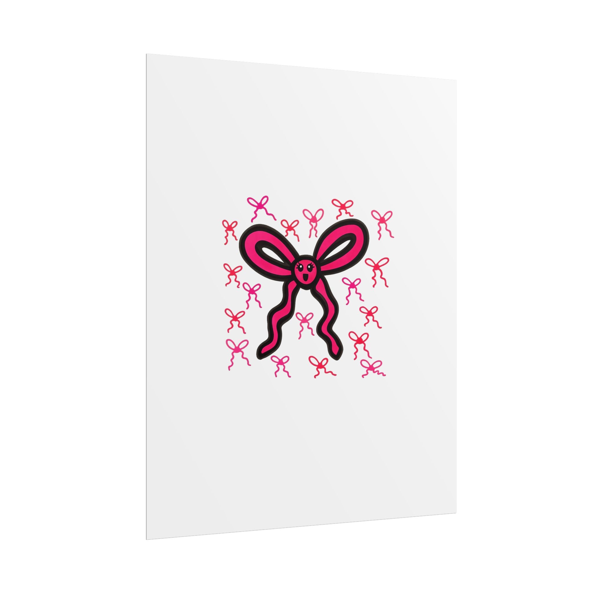 Hand-Drawn Pink Ribbon Bow Pattern Rolled Posters | Cute bow wall art, small repeating bows