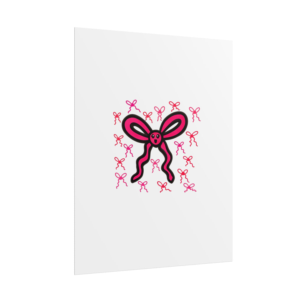 Hand-Drawn Pink Ribbon Bow Pattern Rolled Posters | Cute bow wall art, small repeating bows