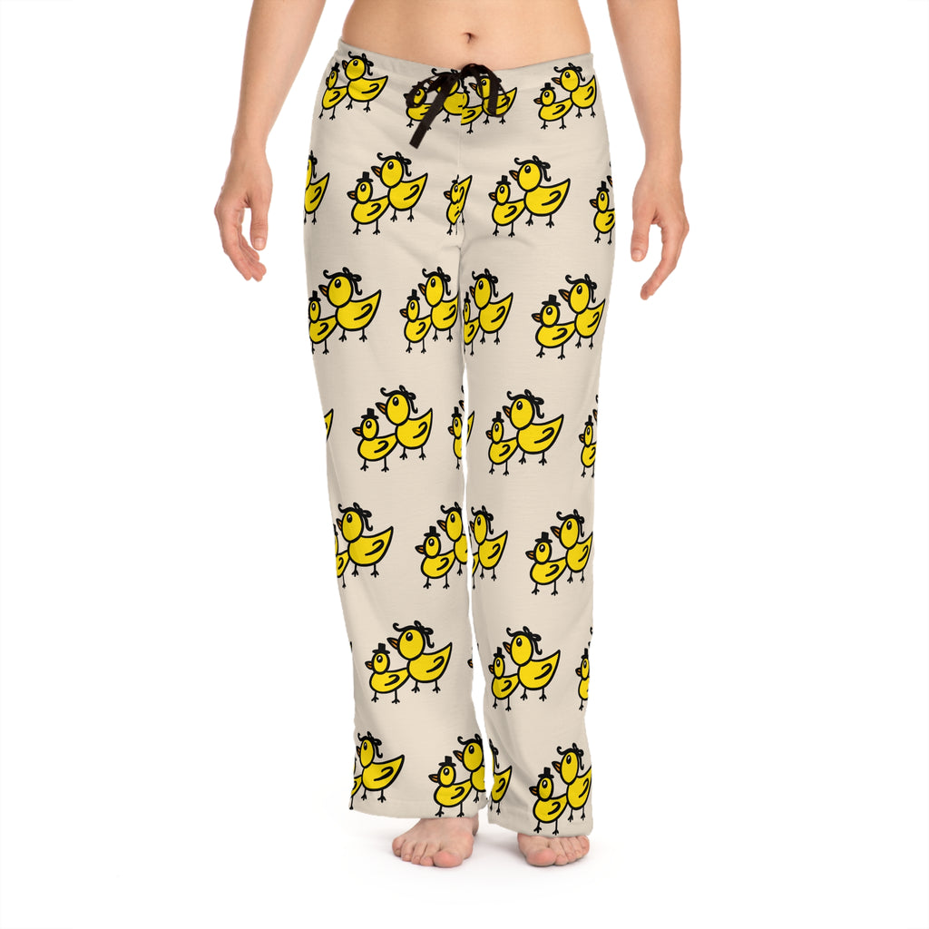 Hand-Drawn Yellow Cartoon Chick Pattern Pajama Pants | All-Over Print