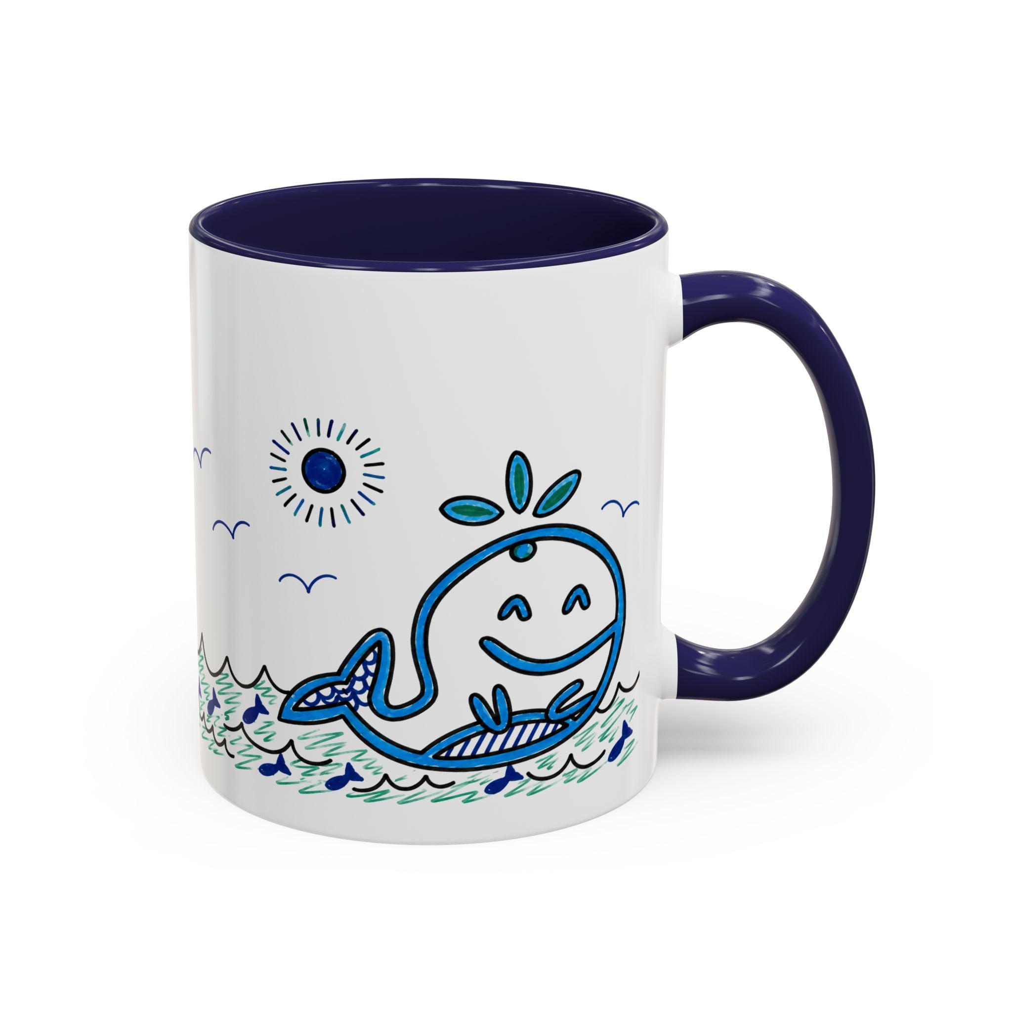 Hand-Drawn Smiling Whale Ocean Mug | Accent Coffee Mug 11oz 15oz