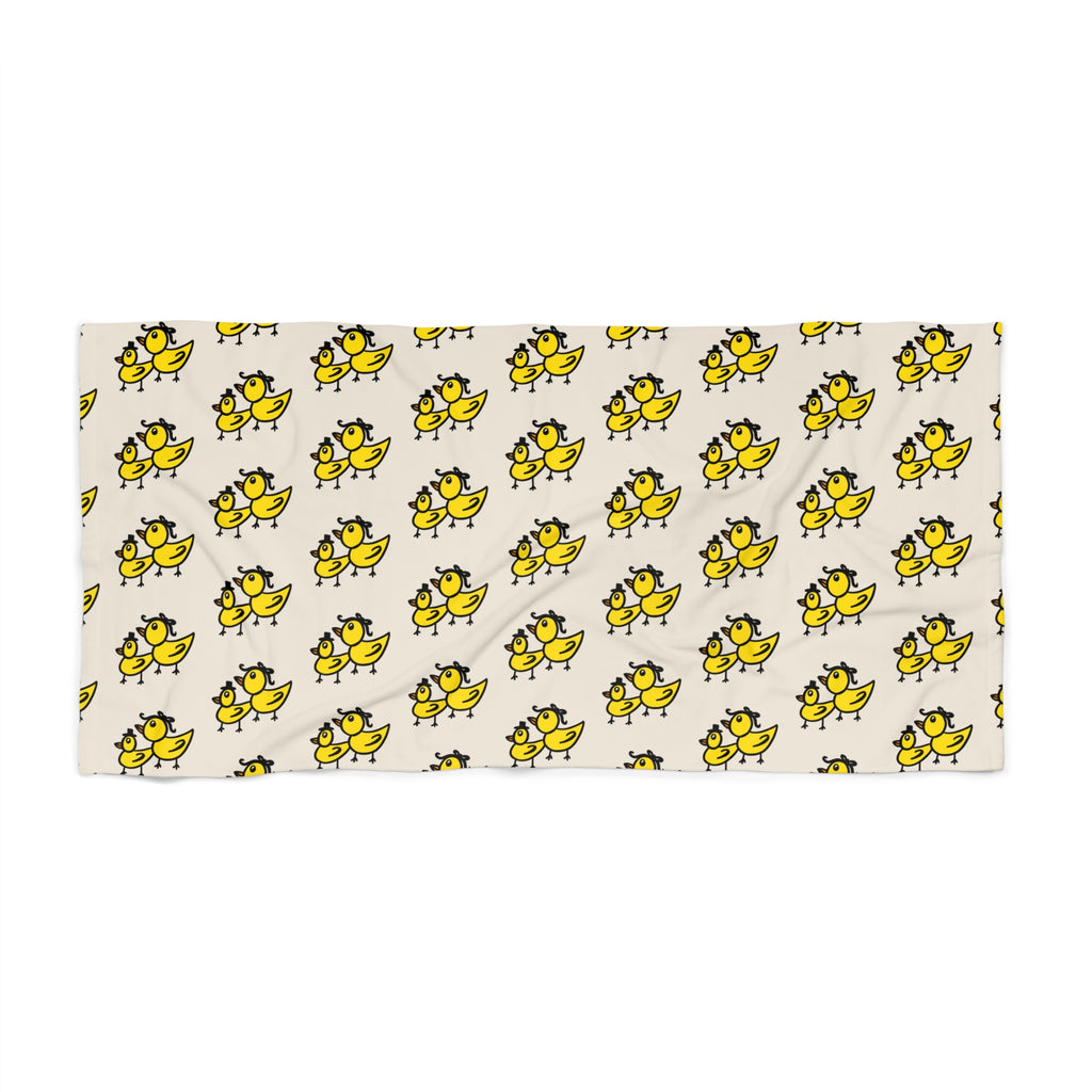 Hand-Drawn Yellow Duck Couple Beach Towel | Top Hat & Bow