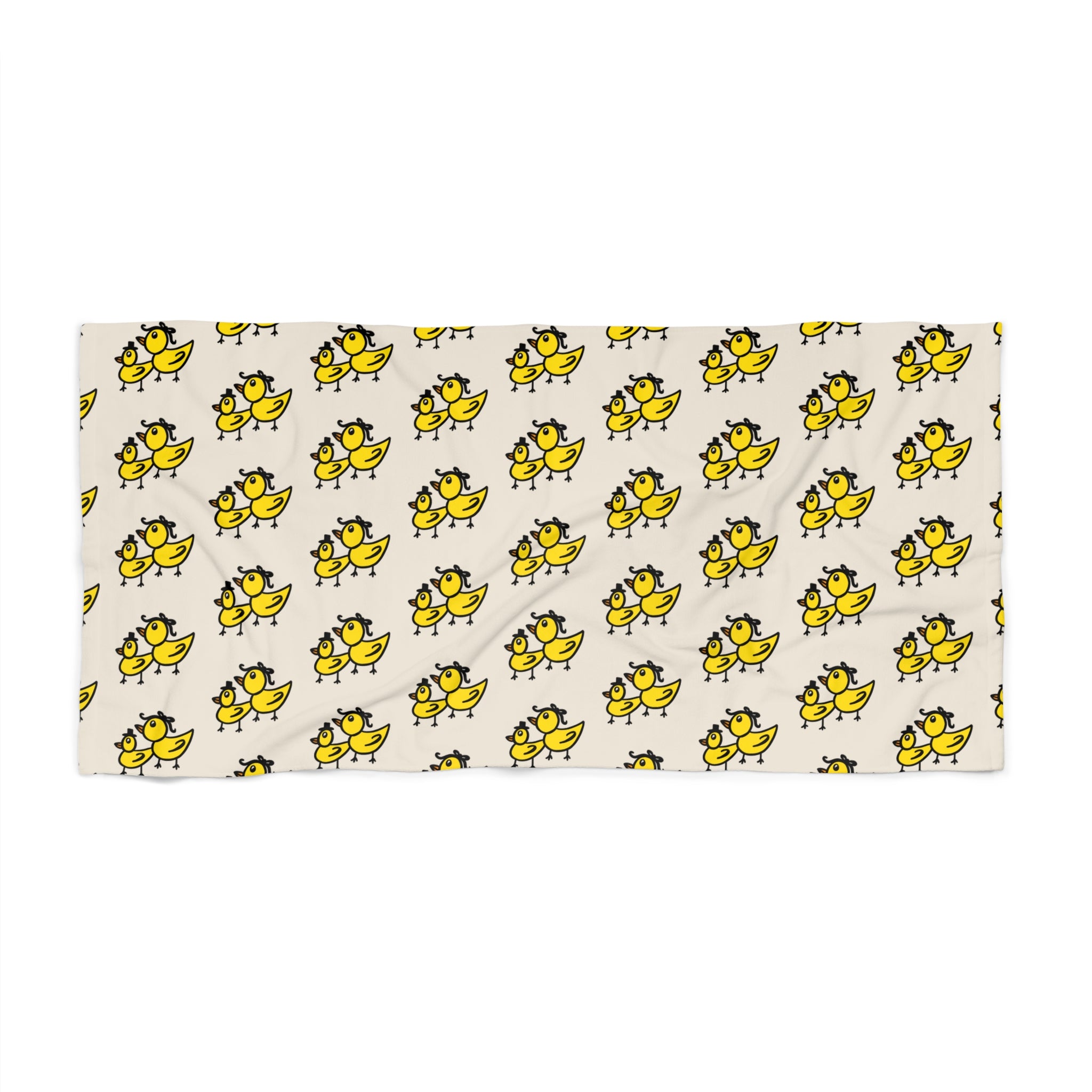 Hand-Drawn Yellow Duck Couple Beach Towel | Top Hat & Bow
