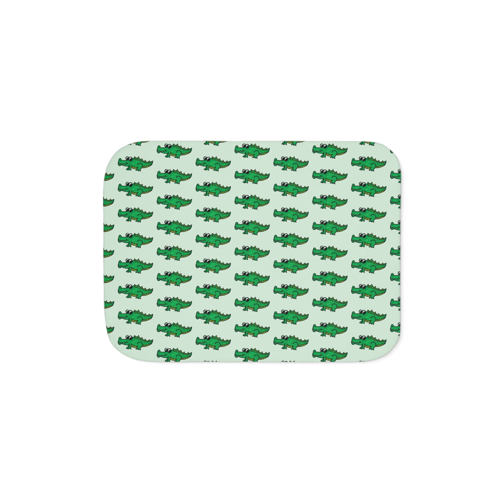 Hand-Drawn Green Alligator Repeat Sherpa Blanket | Cute Reptile Pattern Throw