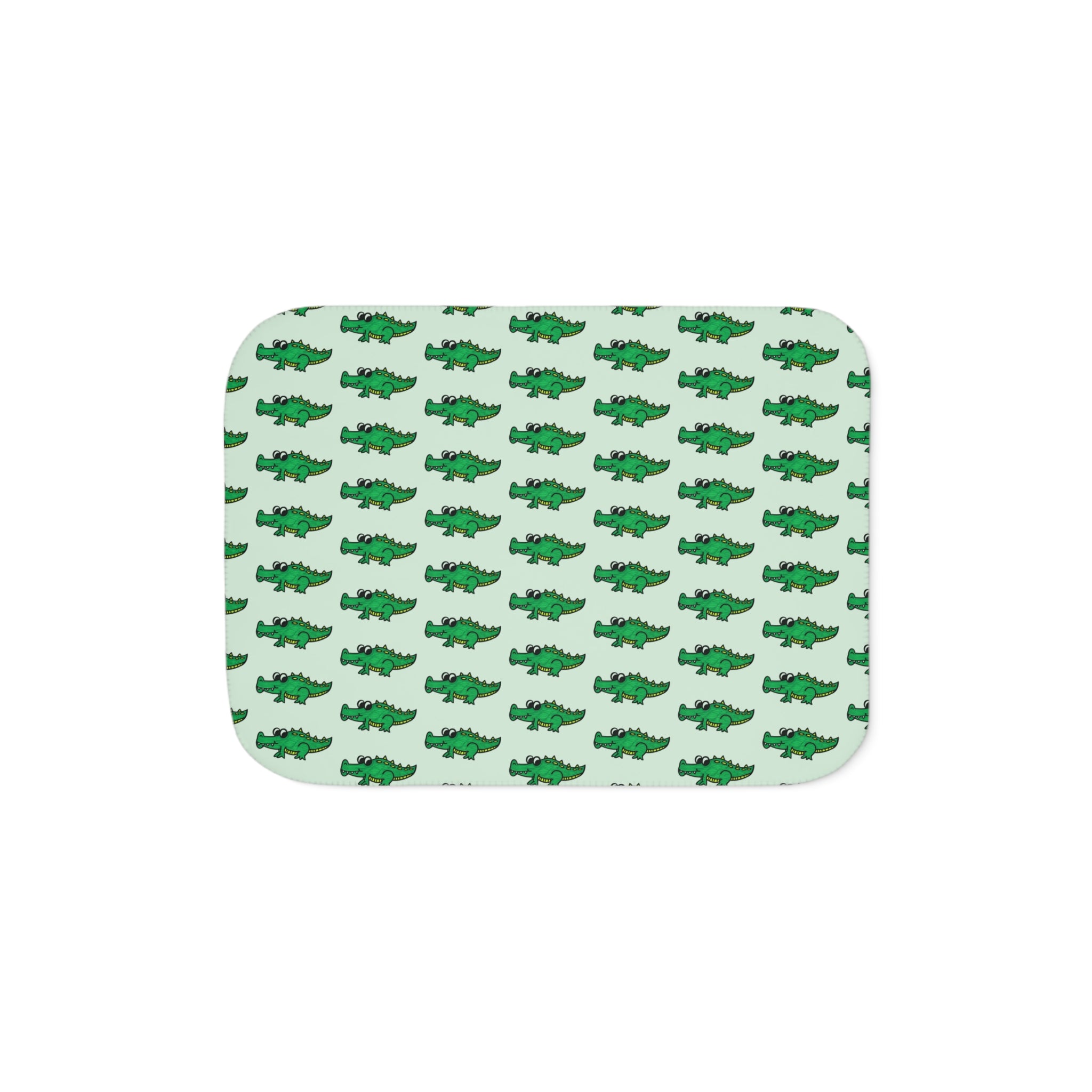 Hand-Drawn Green Alligator Repeat Sherpa Blanket | Cute Reptile Pattern Throw