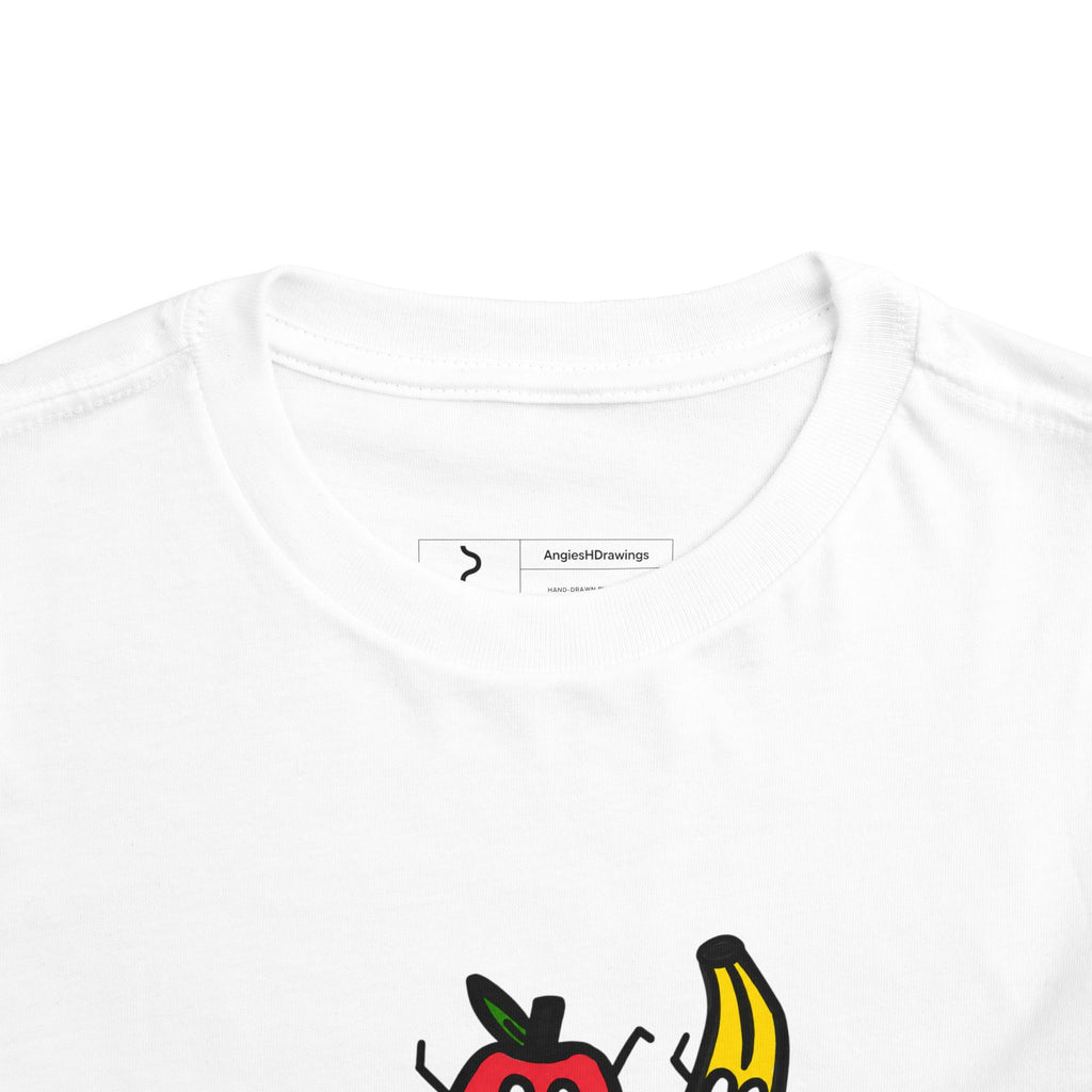 Hand-Drawn Dancing Fruit Characters Toddler Tee | Cute Apple Banana Watermelon