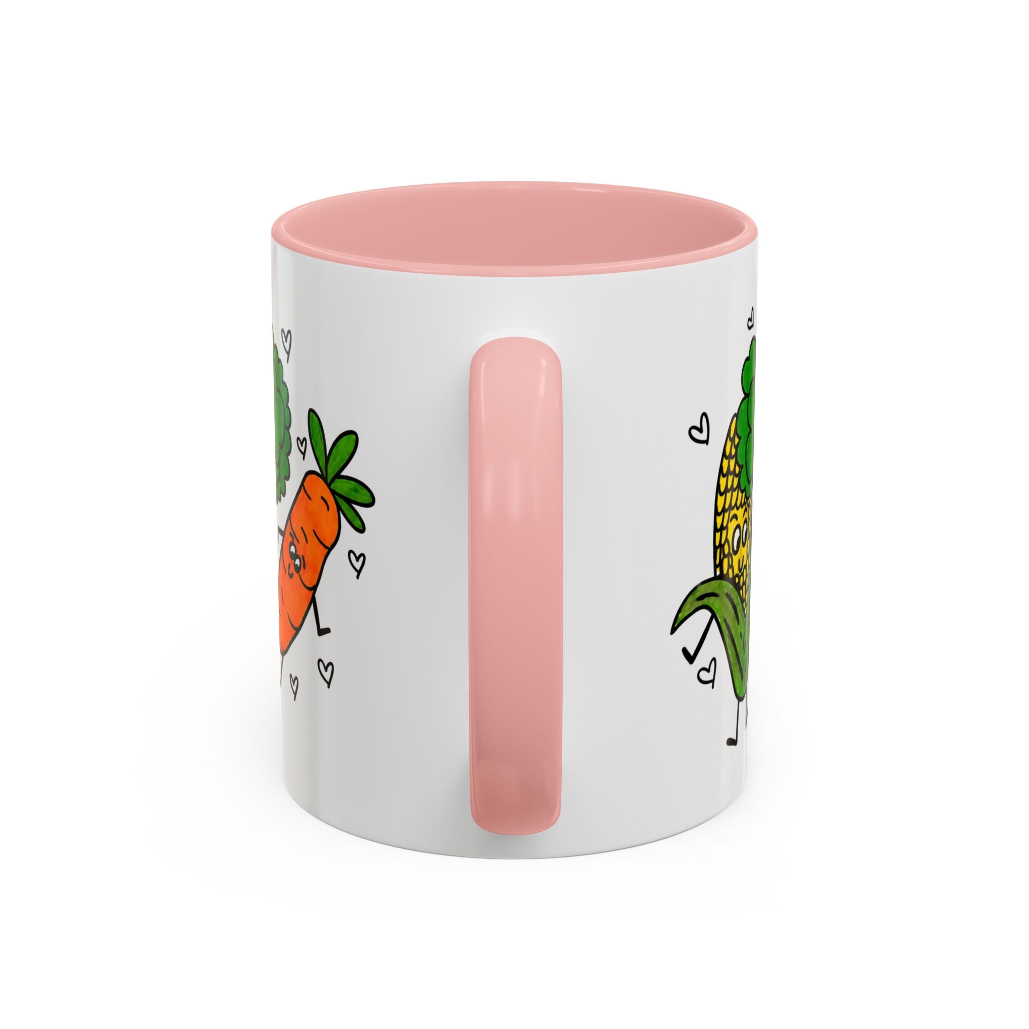 Hand-Drawn Dancing Veggies Carrot Broccoli Corn Mug | Accent Coffee Mug