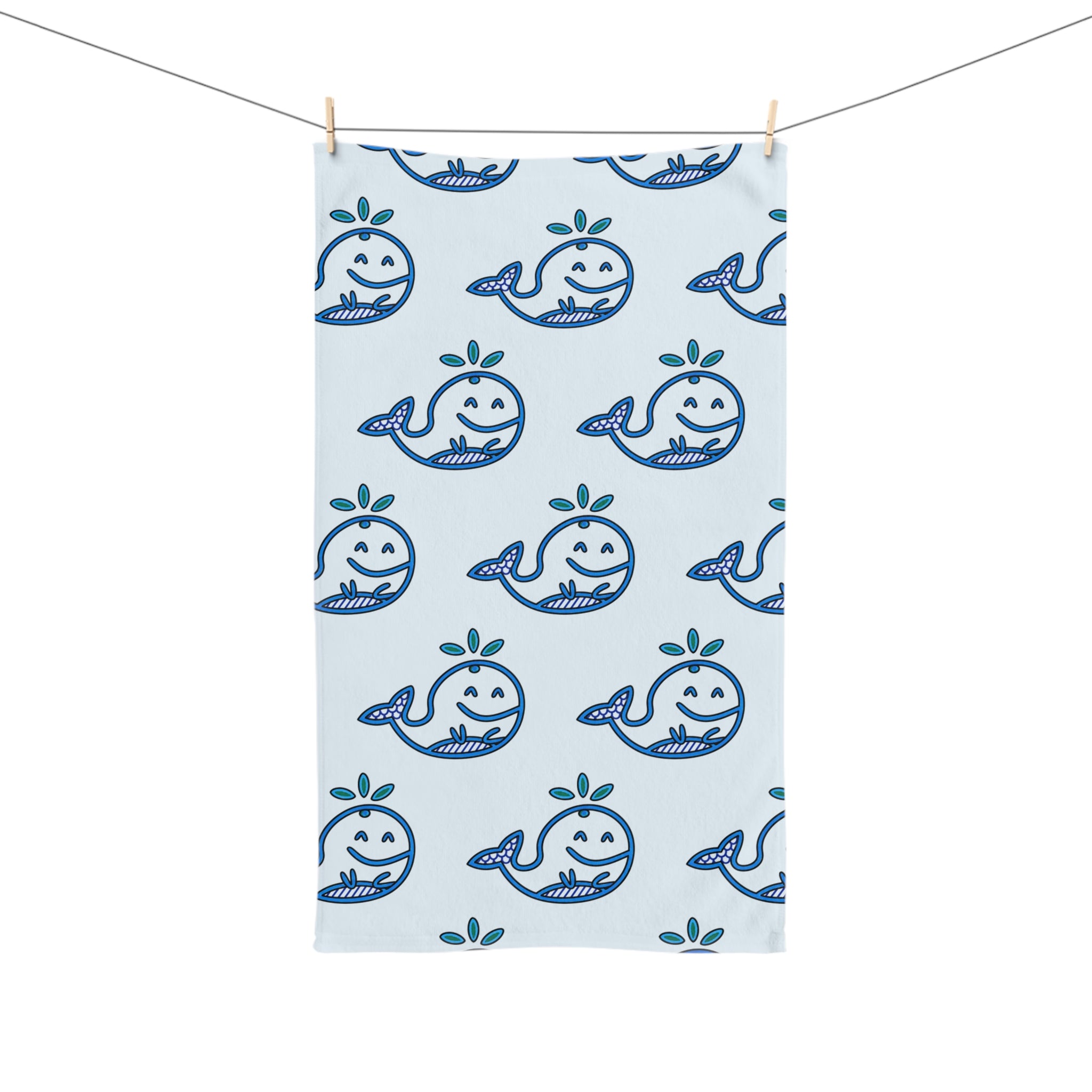 Hand-Drawn Cute Whale Hand Towel, Coastal Bathroom Decor, Whimsical Ocean Kitchen Towel, Nautical Tea Towel, Beach House Gift