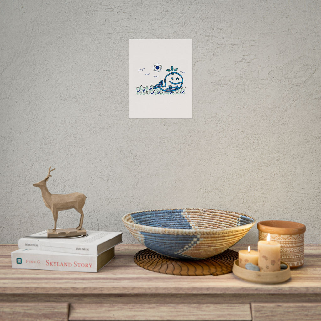 Hand-Drawn Smiling Whale Illustration Poster | Rolled Poster, Nautical Ocean Art