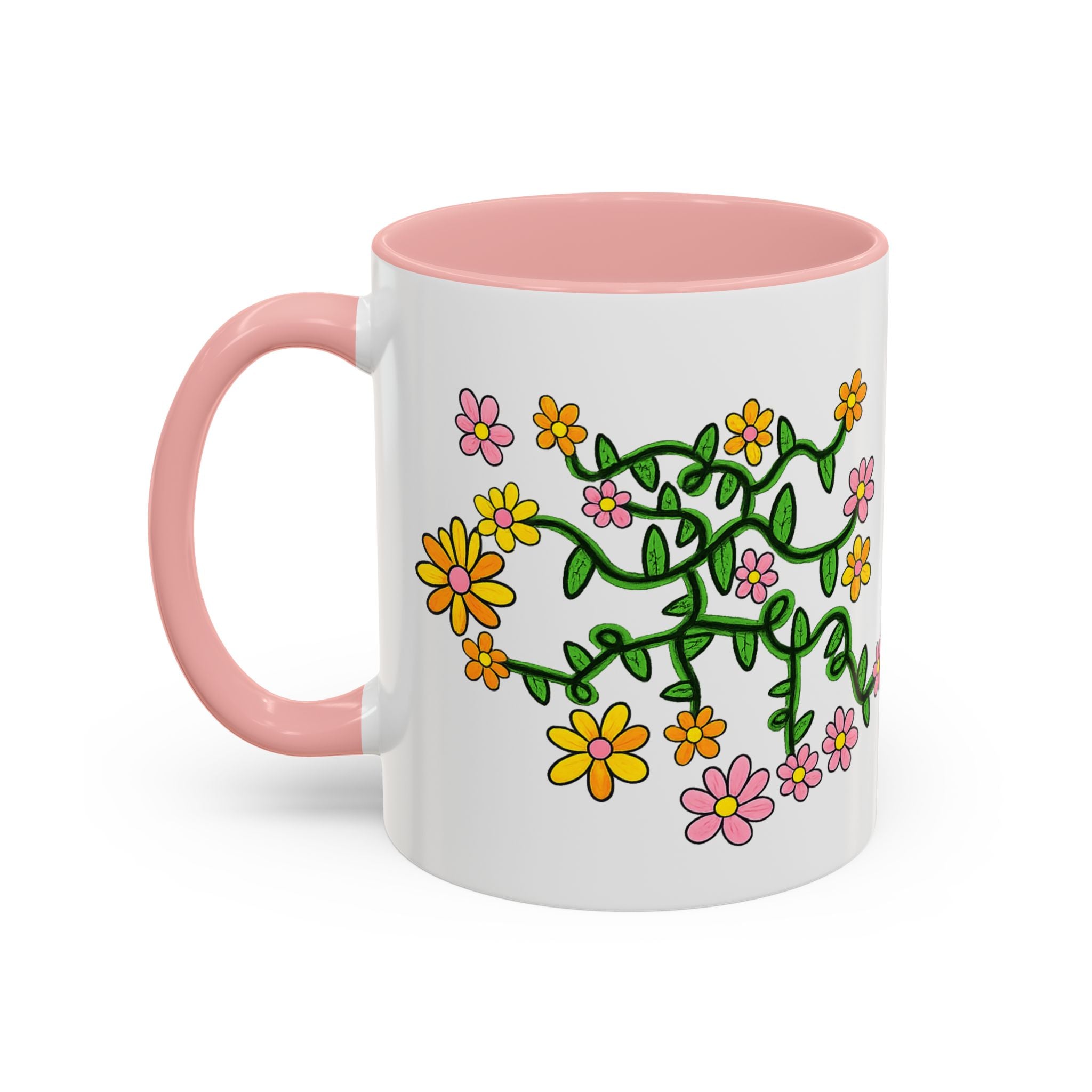 Hand-Drawn Yellow Pink Orange Flower Vine Mug | Accent Coffee Mug
