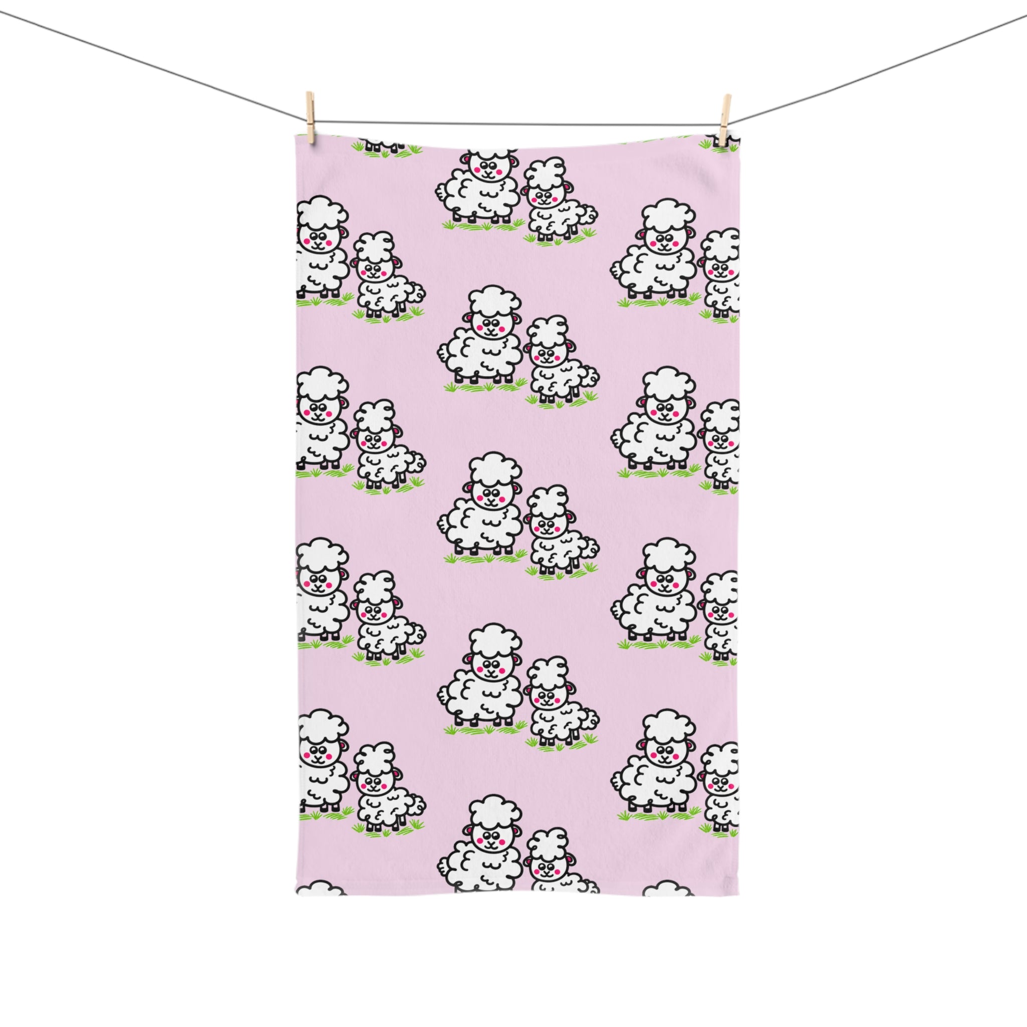 Hand-Drawn Cute Sheep Pattern Hand Towel | Pink Nursery Animal Print