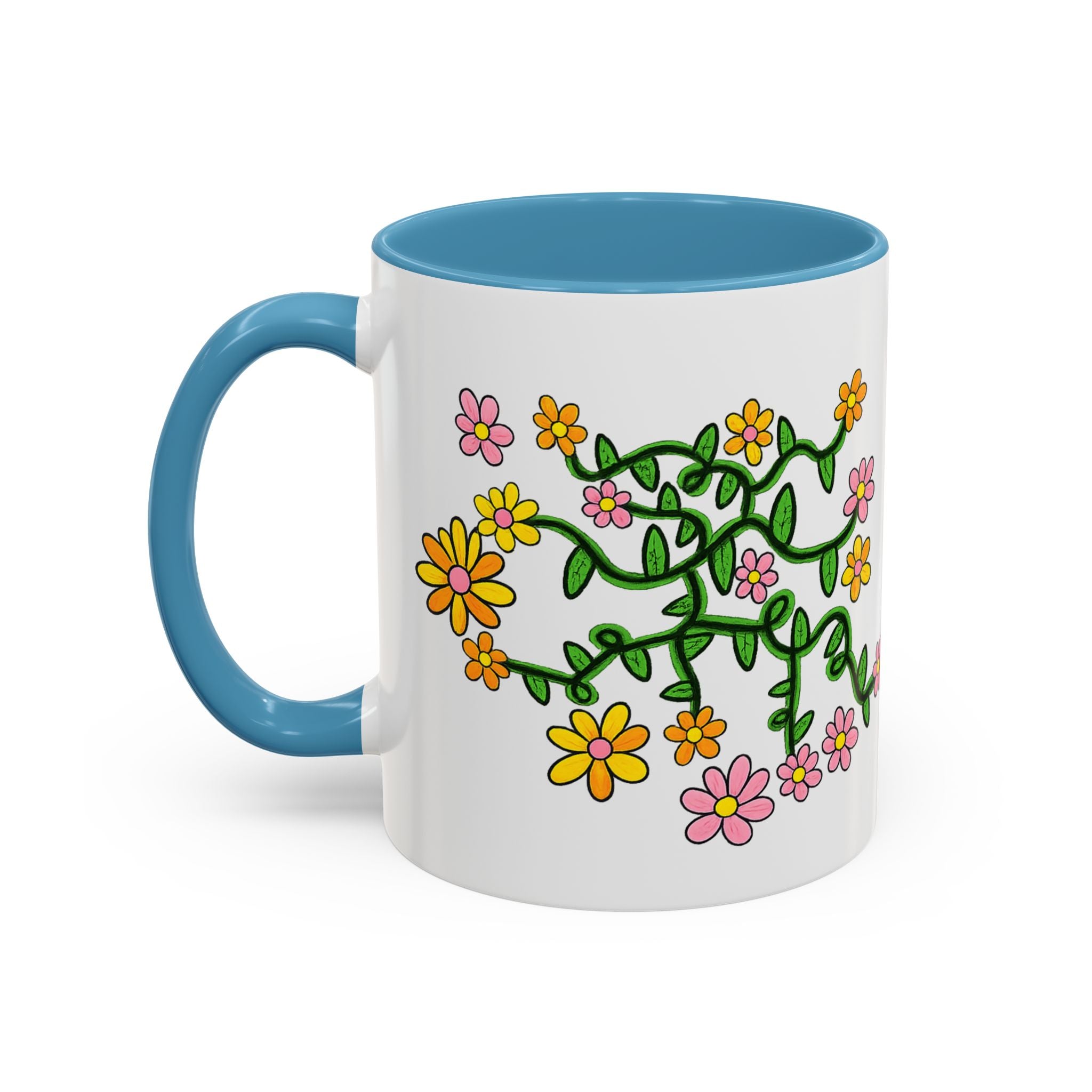 Hand-Drawn Yellow Pink Orange Flower Vine Mug | Accent Coffee Mug