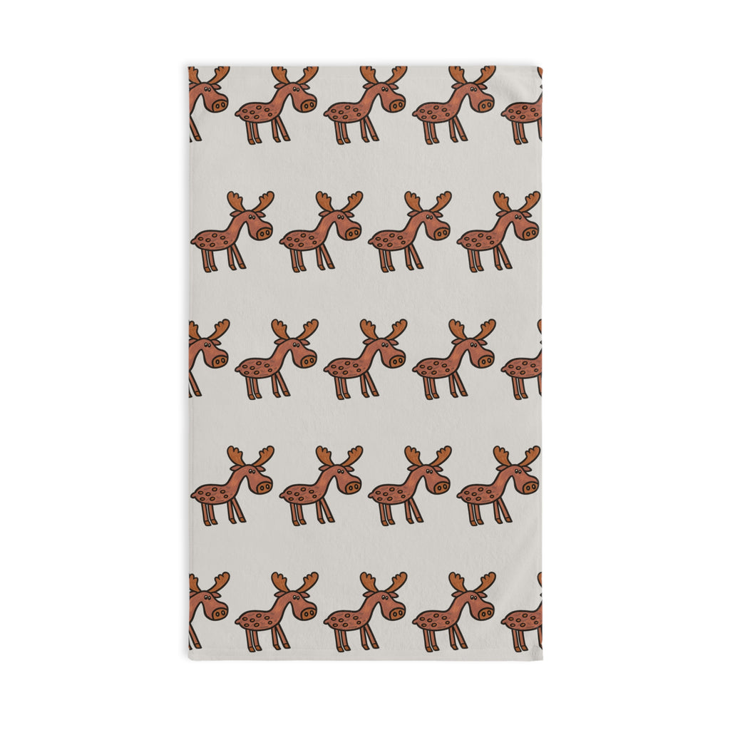 Hand-Drawn Cute Moose Pattern Hand Towel | Woodland Animal Kitchen Towel
