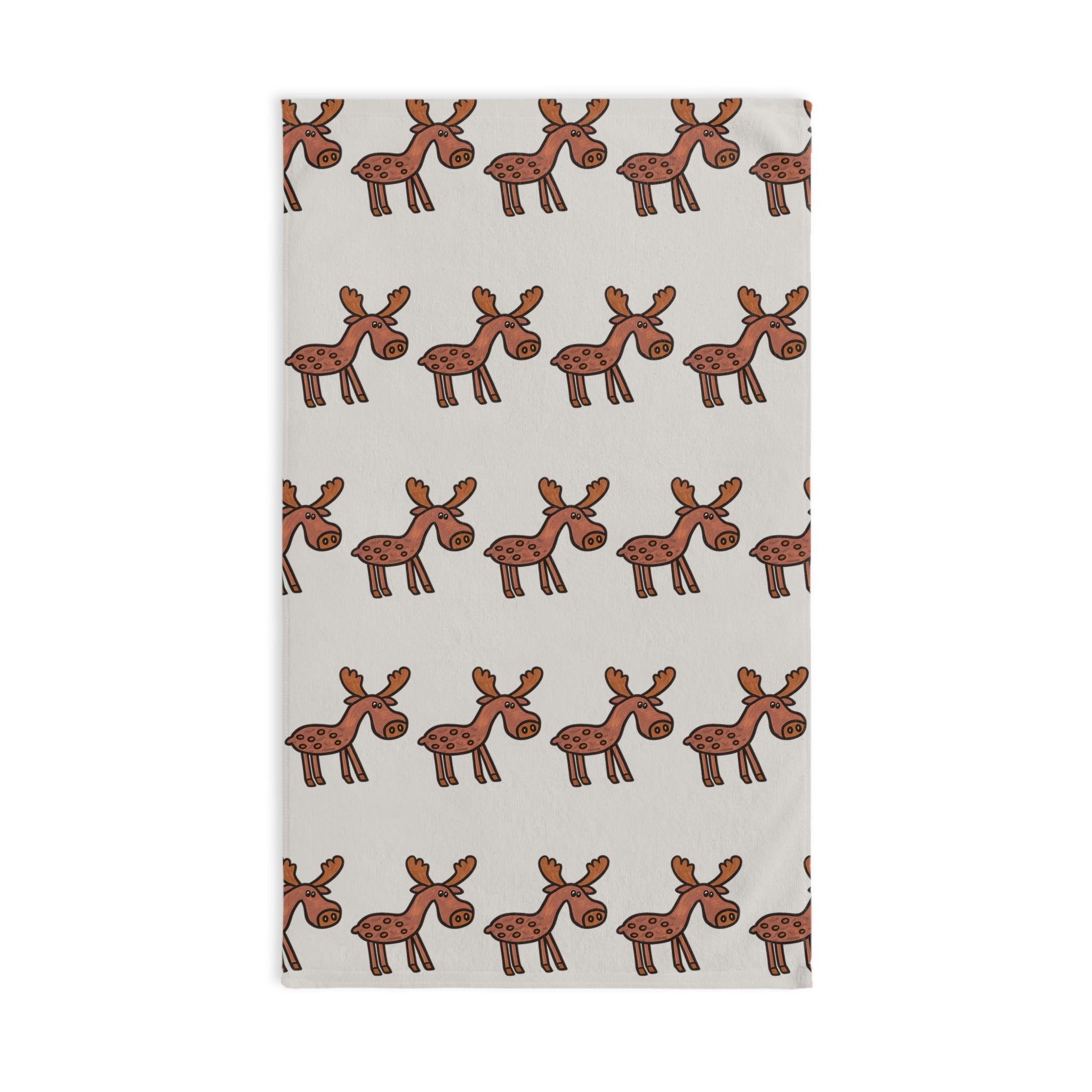 Hand-Drawn Cute Moose Pattern Hand Towel | Woodland Animal Kitchen Towel
