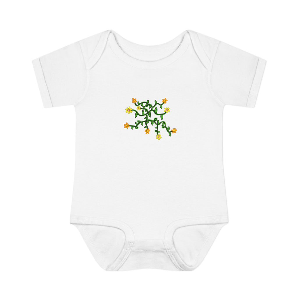 Hand-Drawn Yellow Orange Pink Floral Vine Infant Bodysuit
