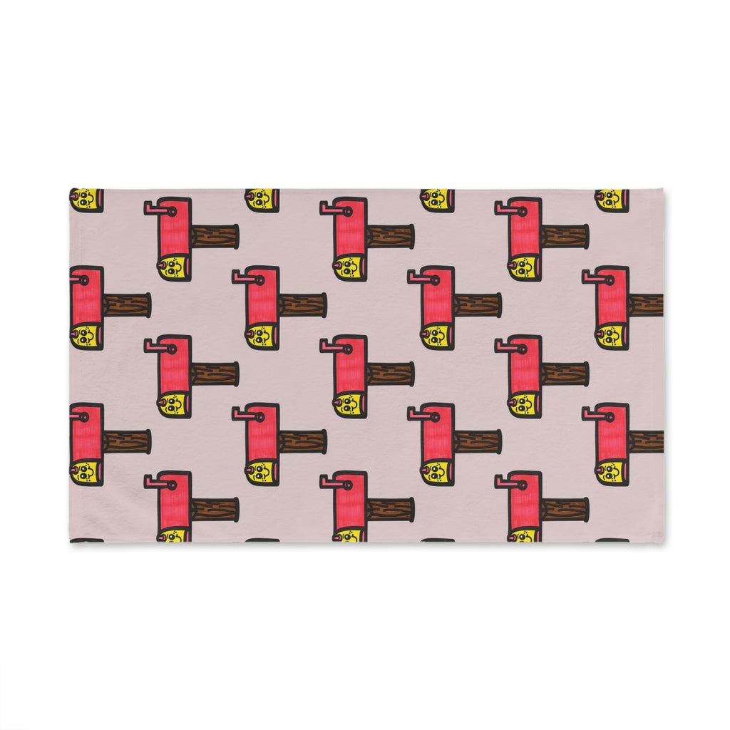 Hand-Drawn Retro Mailbox Pattern Hand Towel | Pink Cartoon Mailbox Repeat