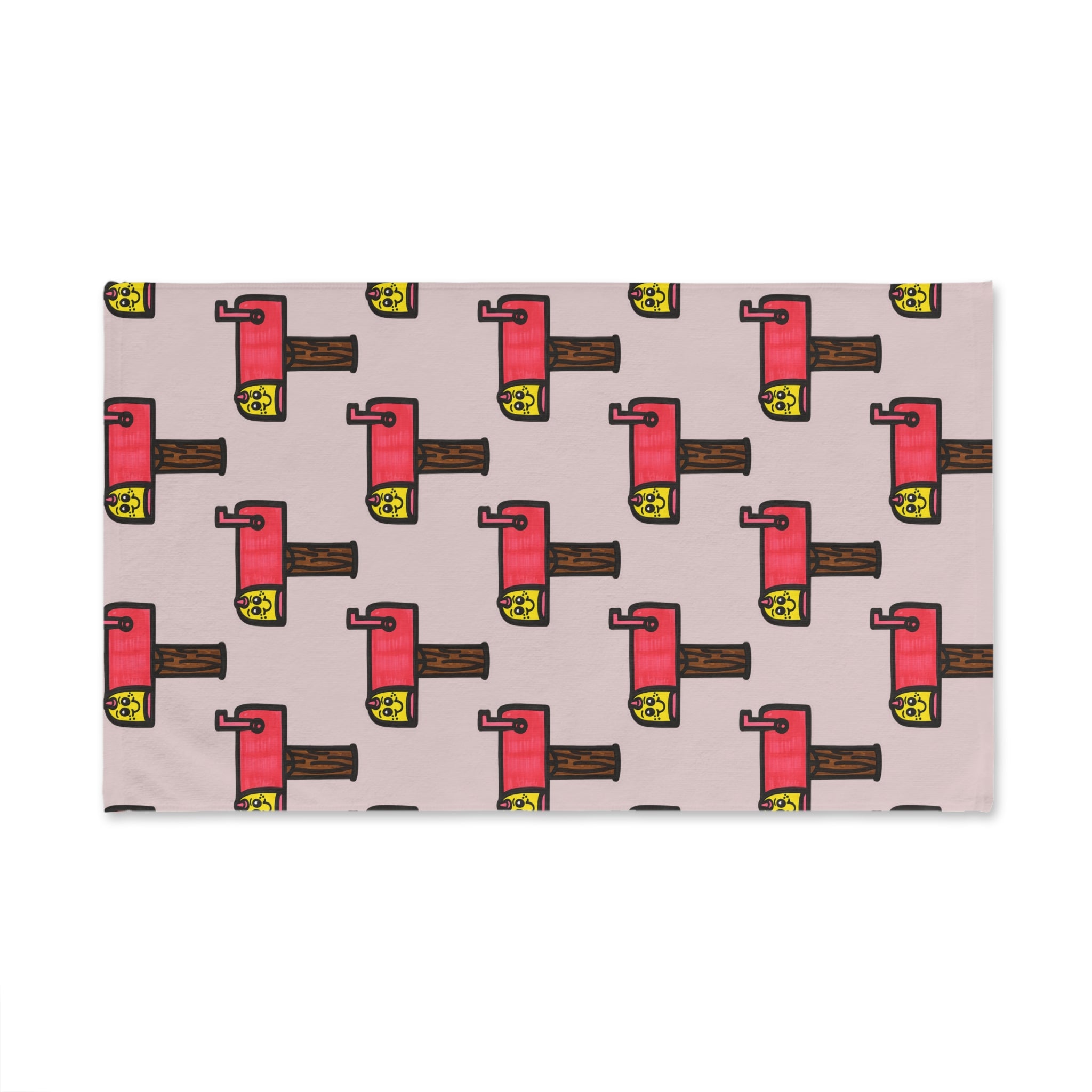 Hand-Drawn Retro Mailbox Pattern Hand Towel | Pink Cartoon Mailbox Repeat
